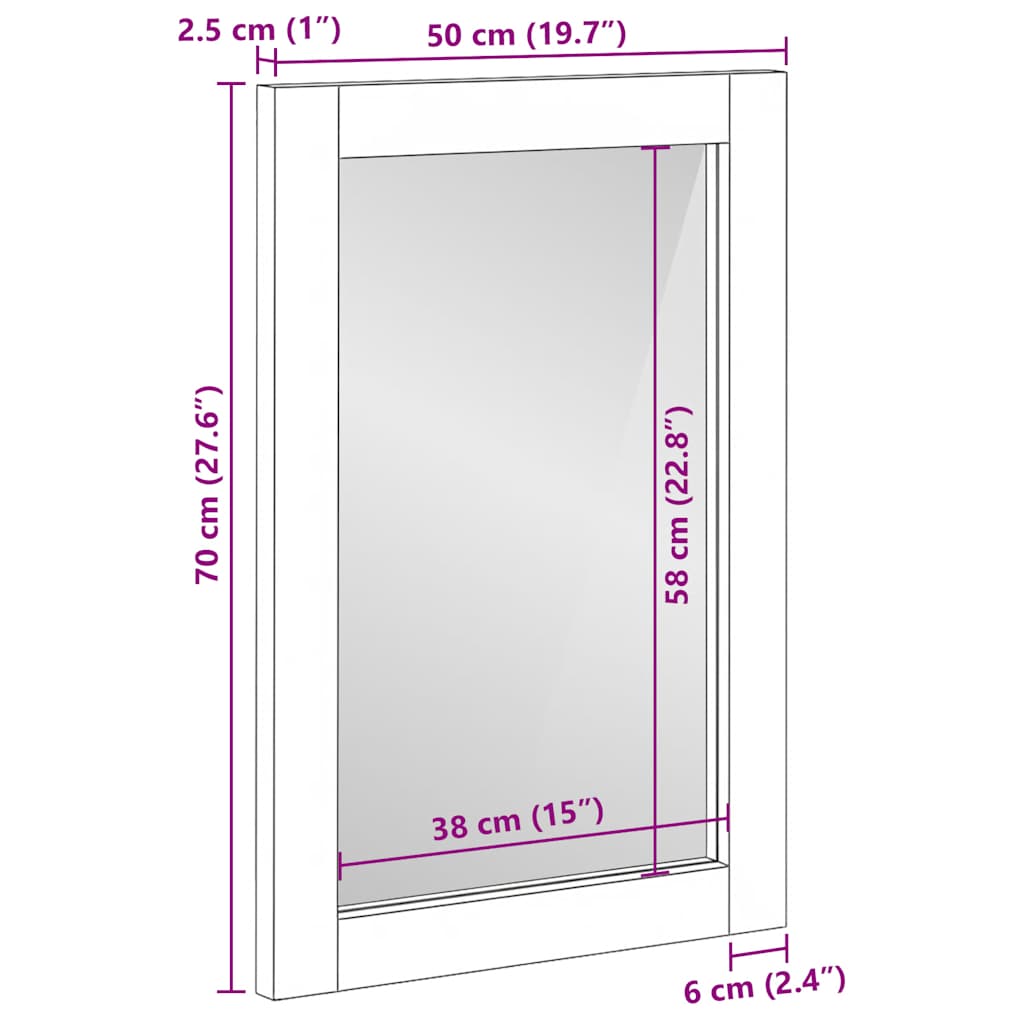 Kupaonsko ogledalo crno 50x70x2,5 cm konstruirano drvo i mesing