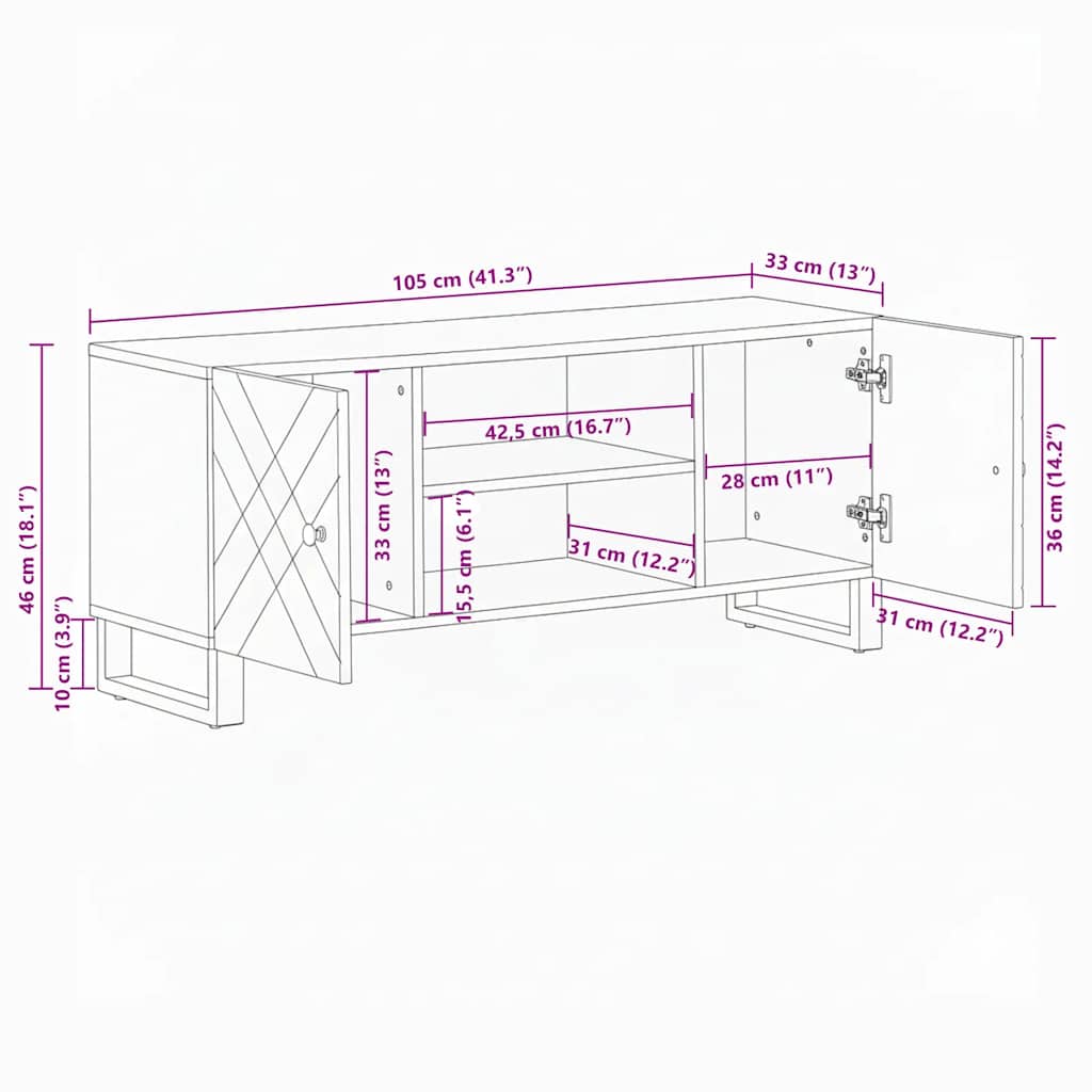 TV ormarić crni 105 x 33 x 46 cm od masivnog drva manga