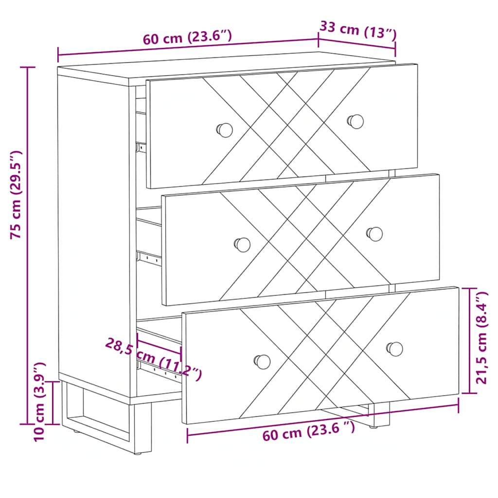 Komoda crna 60x33x75 cm Puno drvo Mango