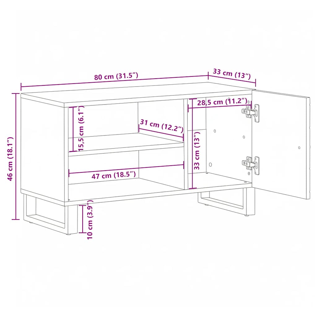 TV ormarić crni 80x33x46 cm od masivnog drva manga