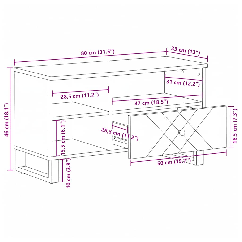 TV ormarić crni 80x33x46 cm od masivnog drva manga