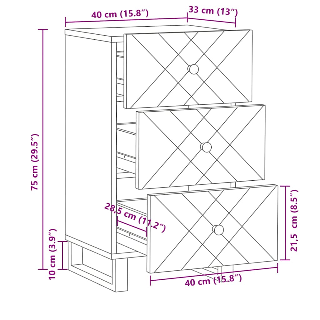 Komoda crna 40x33x75 cm Puno drvo Mango