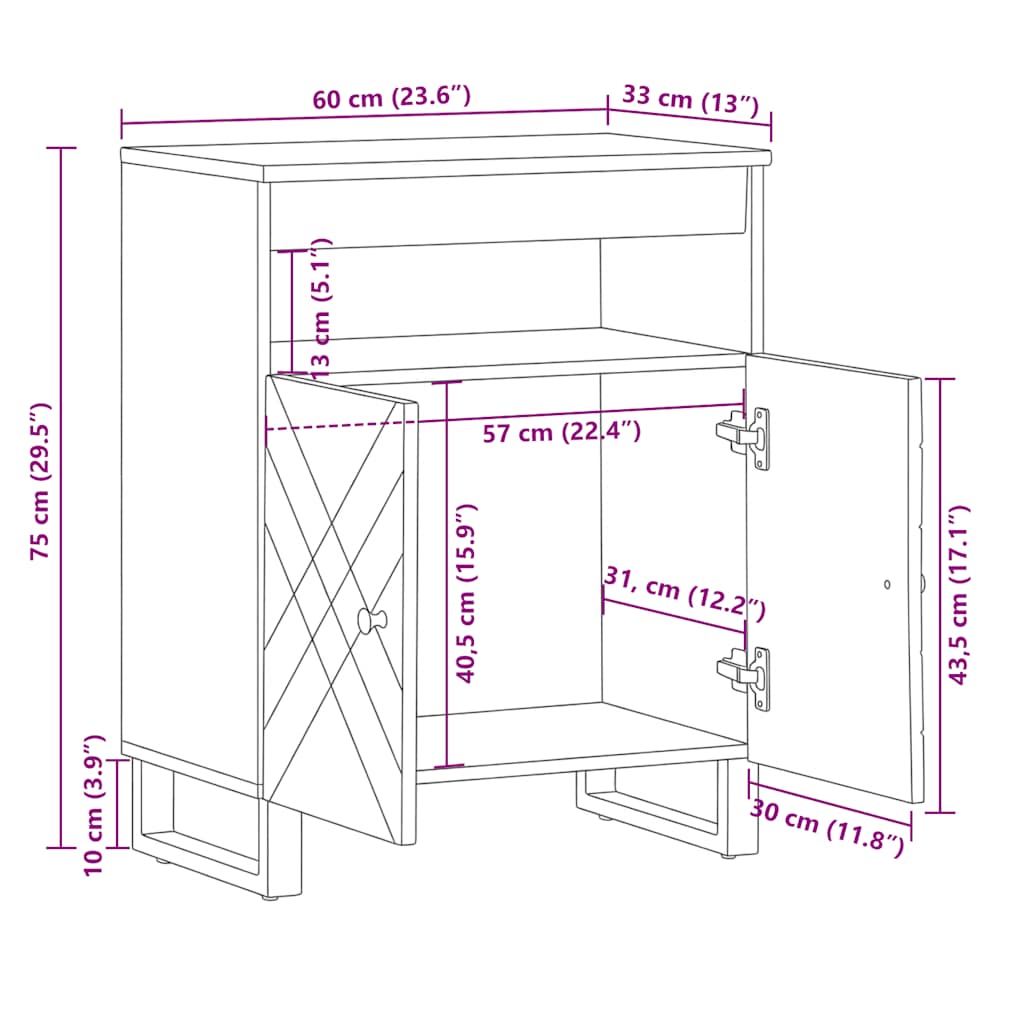Komoda crna 60x33x75 cm Puno drvo Mango