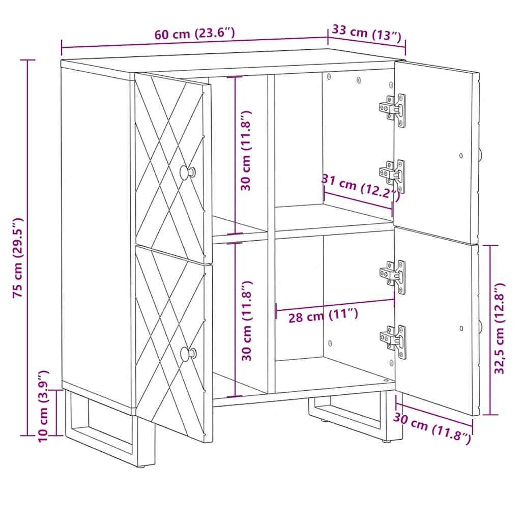 Komoda crna 60x33x75 cm Puno drvo Mango