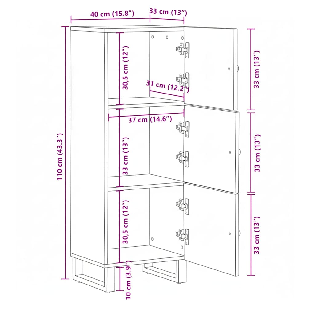 Visoka komoda crna 40 x 33 x 110 cm od masivnog drva manga