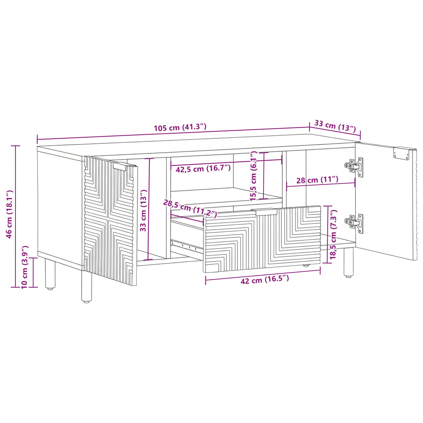 TV ormar s ladicama Smeđa 105 x 33 x 46 cm Čvrsto drvo manga