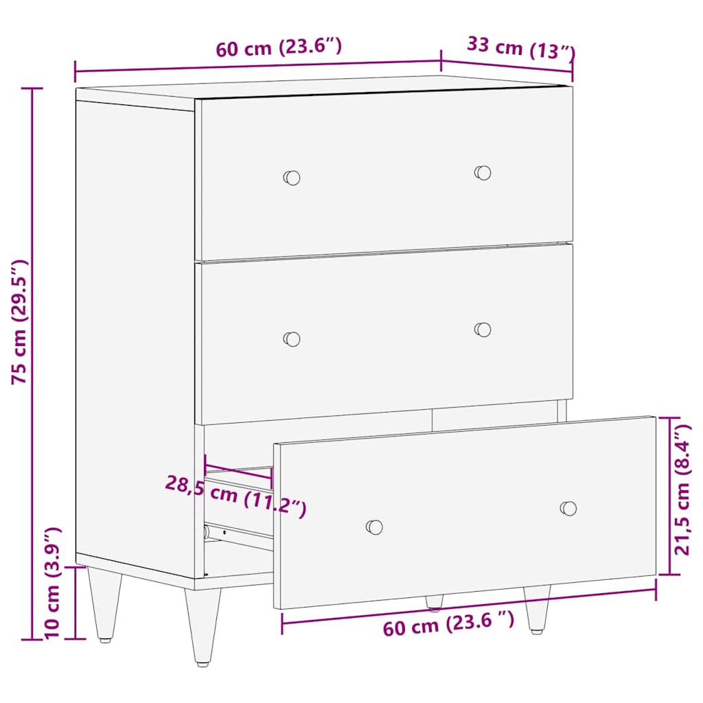 Komoda svijetlo siva 60x33,5x75 cm Puno drvo Mango