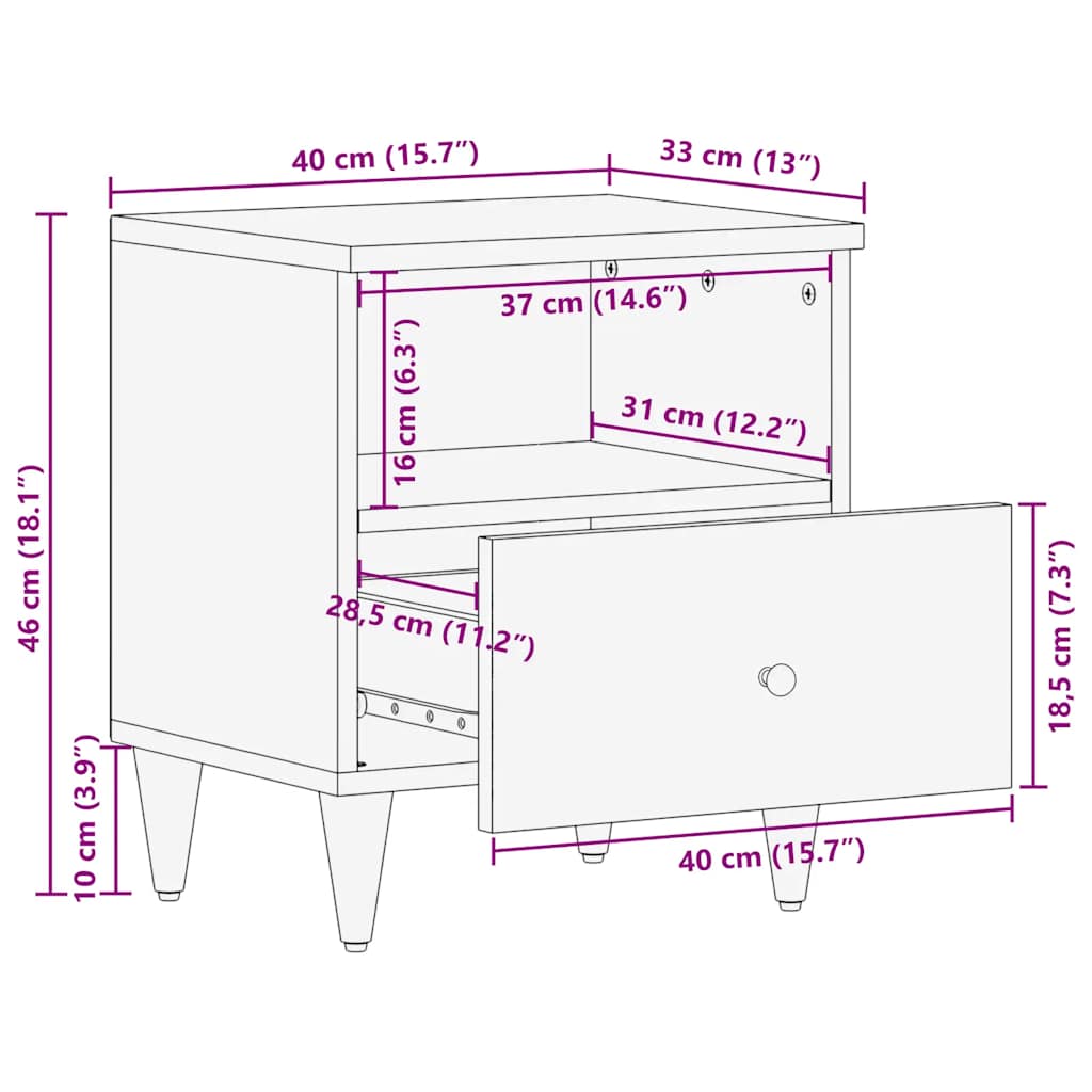 Noćni ormarići 2 kom svijetlo sivi 40x33x46 cm Puno drvo Mango