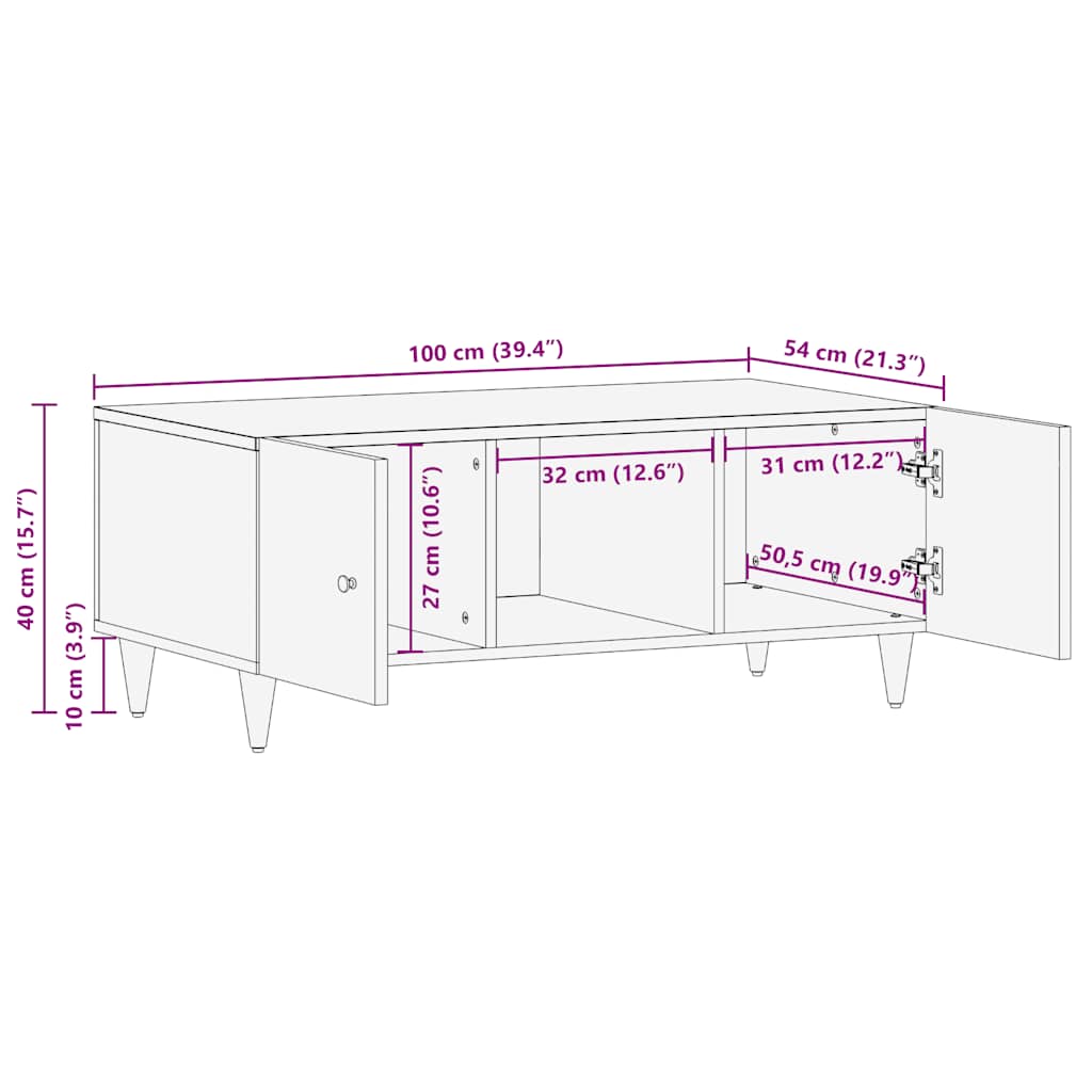 Stol za kavu svijetlo sivi 100x54x40 cm Puno drvo Mango