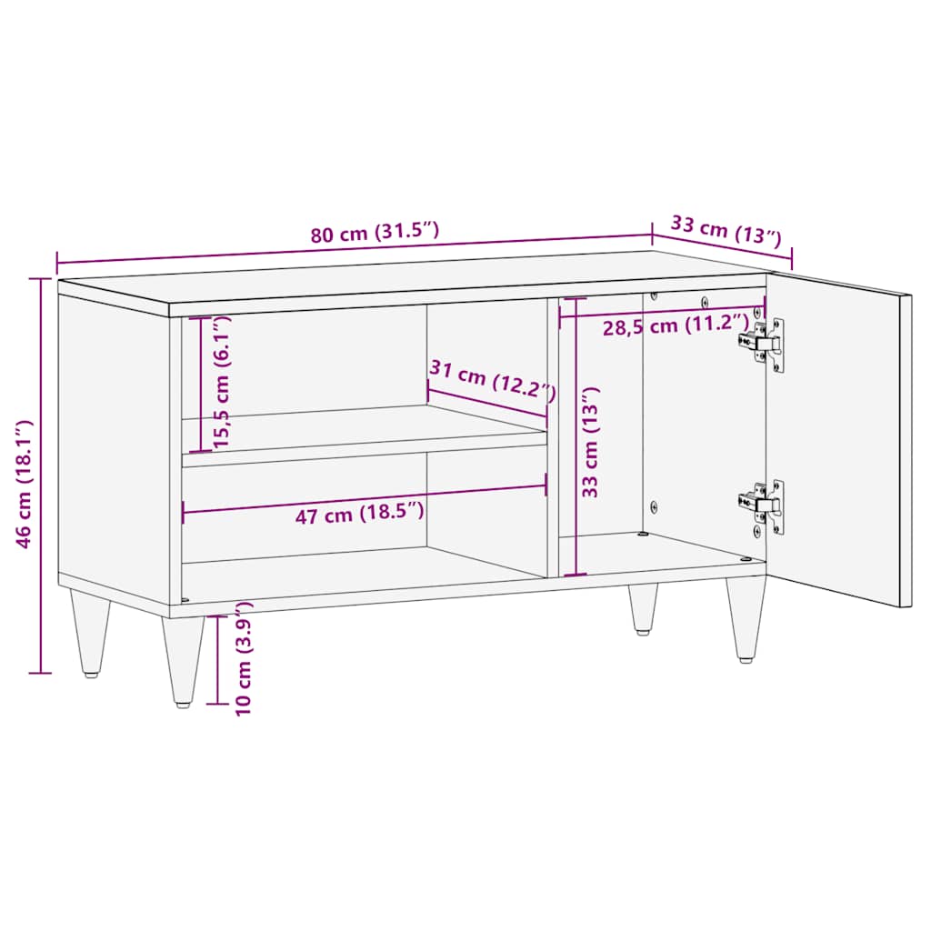 TV ormarić svijetlo sivi 80x31,5x46 cm Puno drvo Mango