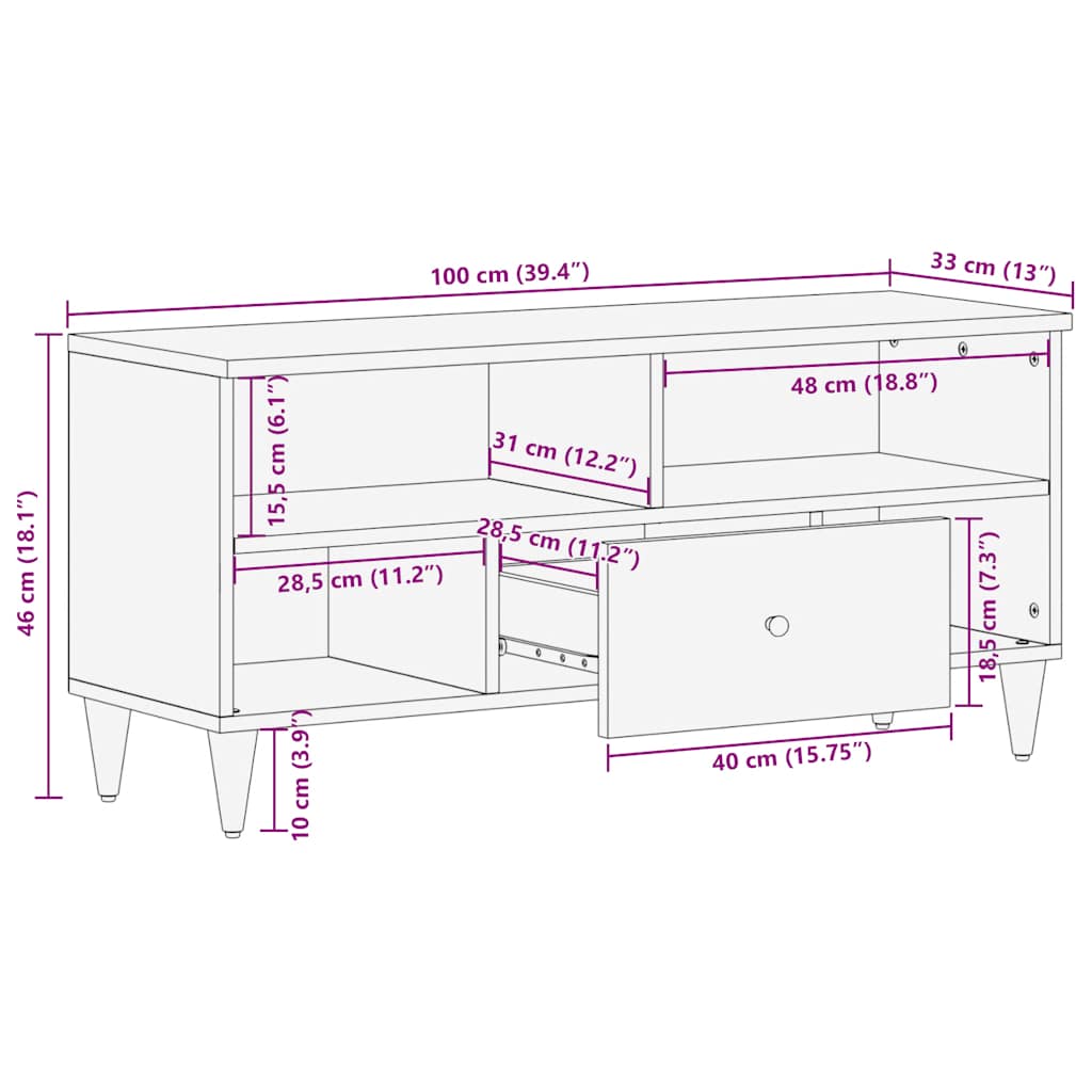 TV ormarić crni 100 x 33 x 46 cm od masivnog drva manga