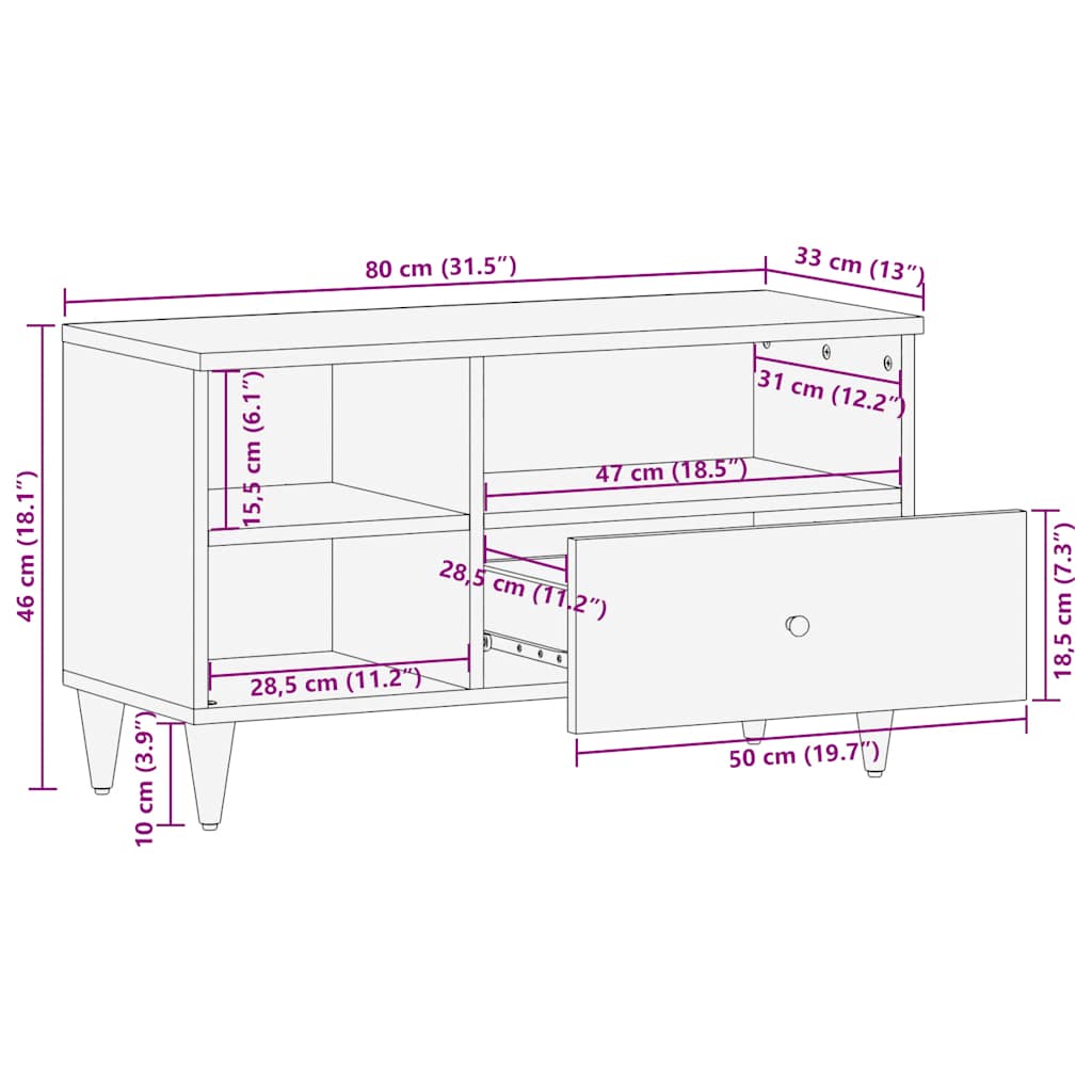 TV ormarić crni 80x33x46 cm od masivnog drva manga