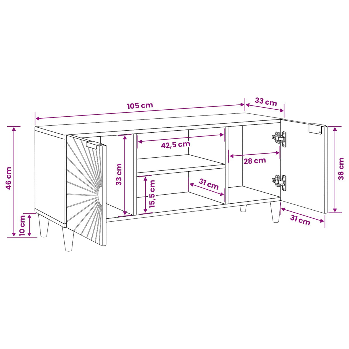 TV ormar Crna i zlatna 105 x 33 x 46 cm Konstruirano drvo