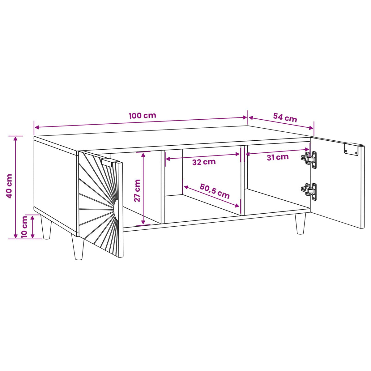 Kava Stol Crna i zlatna 100 x 54 x 40 cm Konstruirano drvo