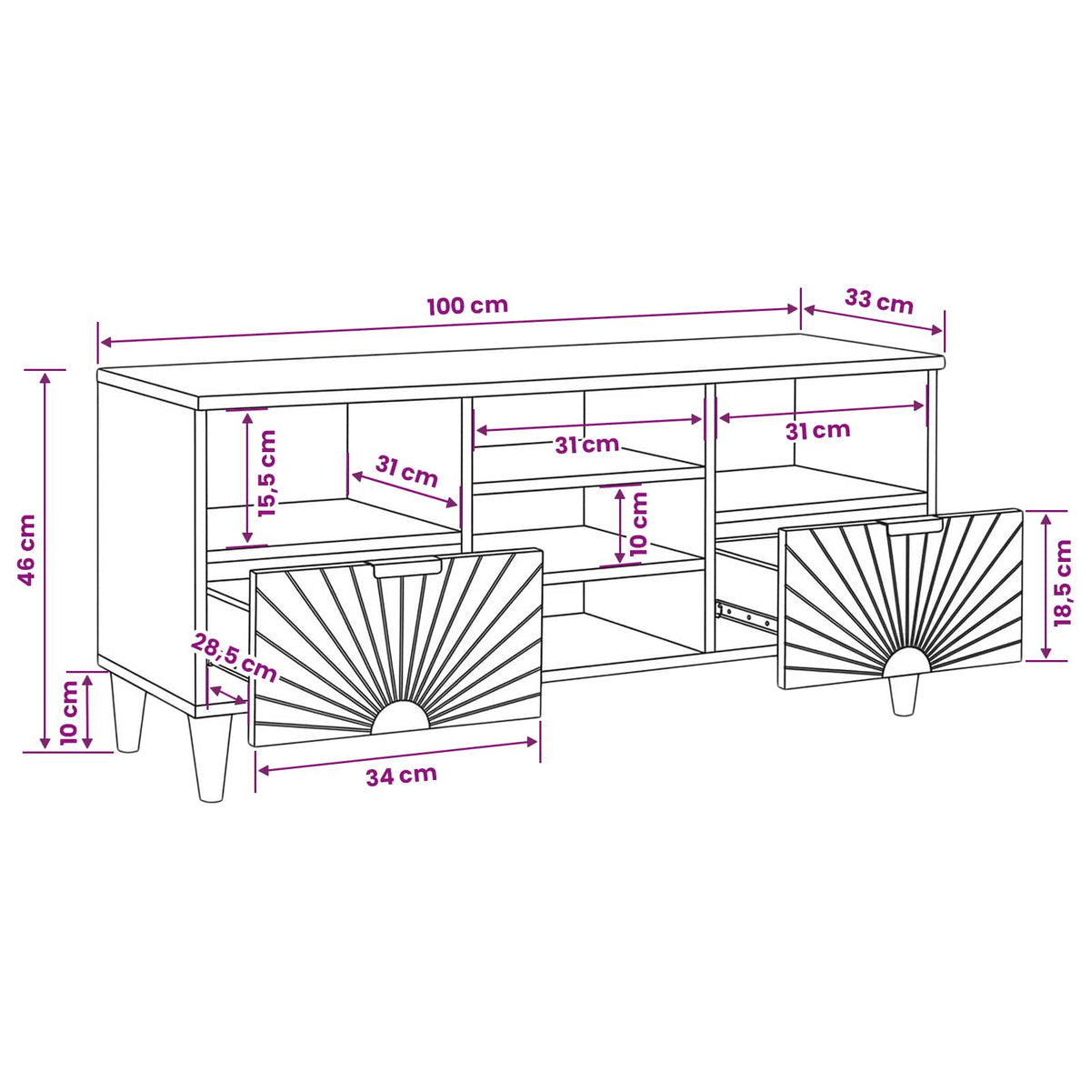 TV ormar Crna i zlatna 100 x 33 x 46 cm Konstruirano drvo