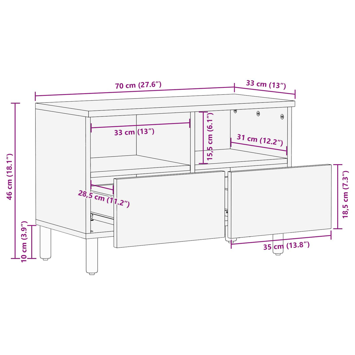 TV ormar Finš bijelog pranja 70 x 33 x 46 cm Čvrsto drvo manga