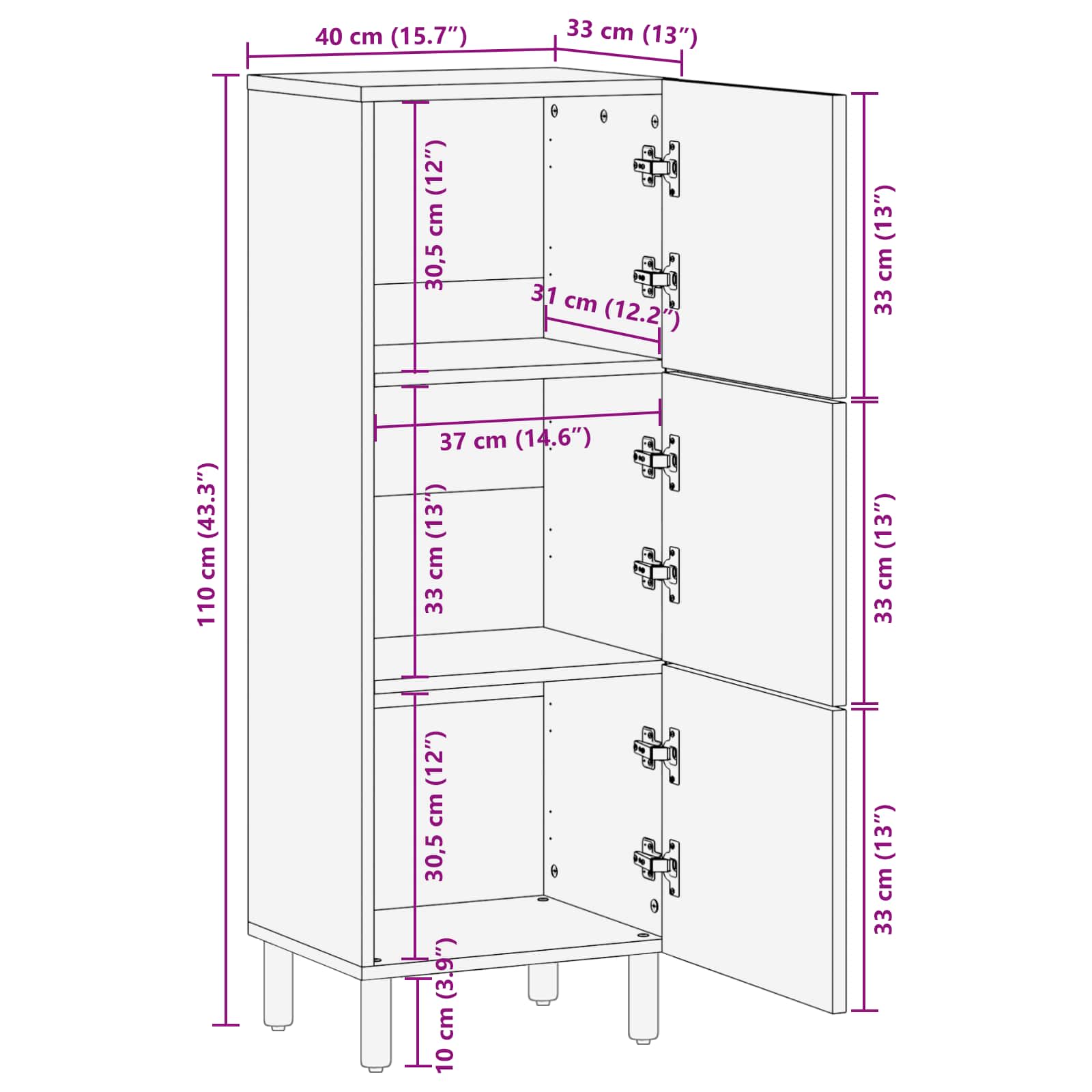 Highboard s pohranom Finš bijelog pranja 40 x 33 x 110 cm