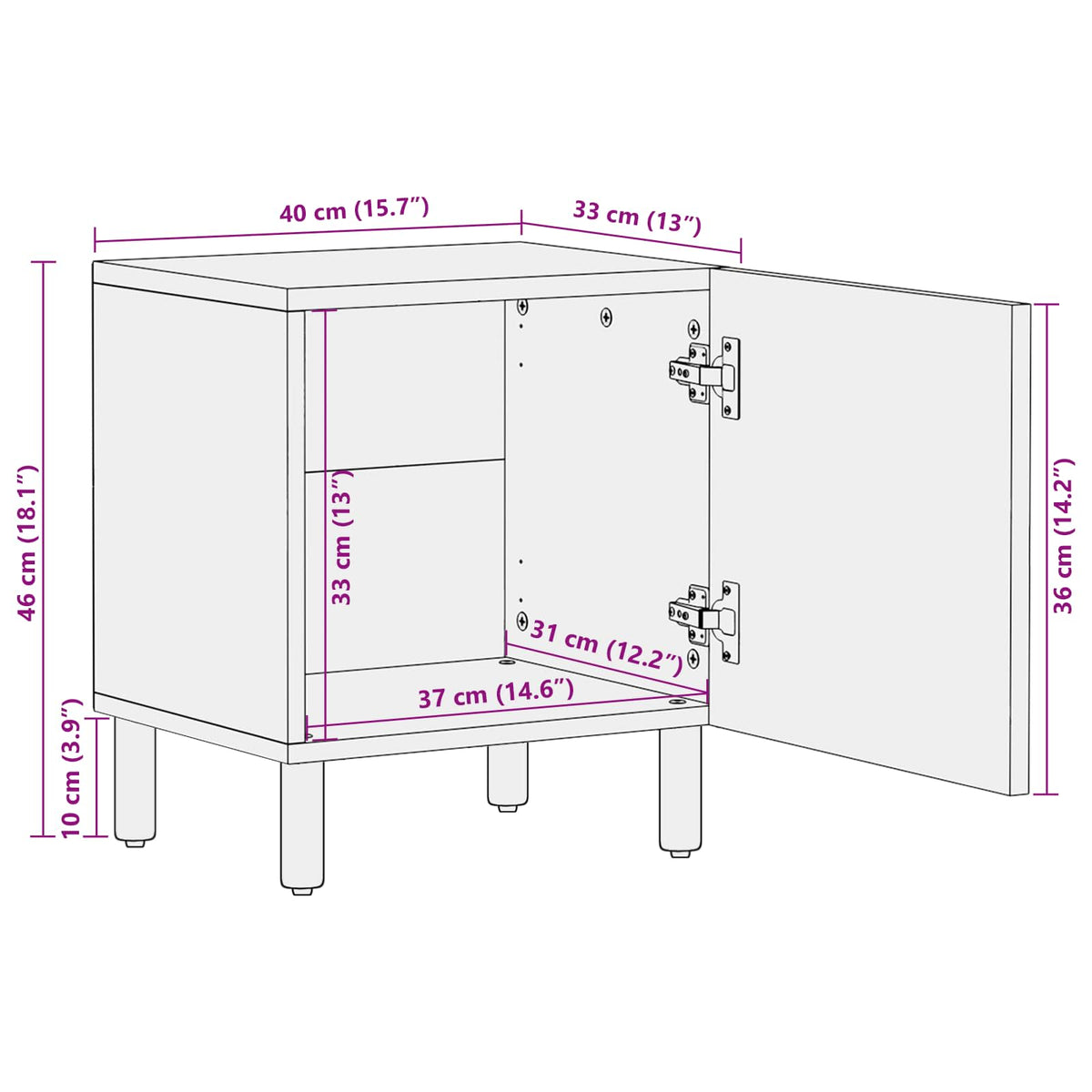 Noćni ormar 2 pcs Smeđa 40 x 33 x 46 cm Čvrsto drvo manga