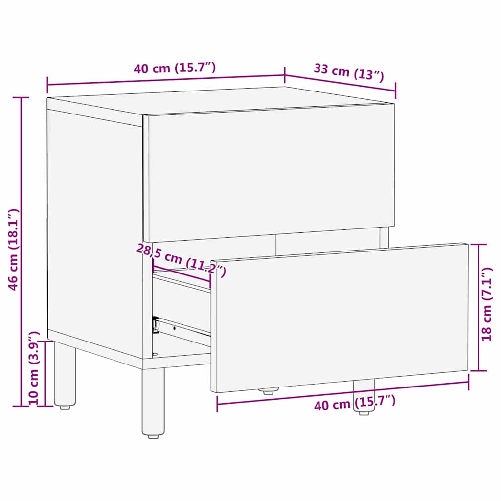 Noćni ormar 2 pcs Smeđa 40 x 33 x 46 cm Čvrsto drvo manga