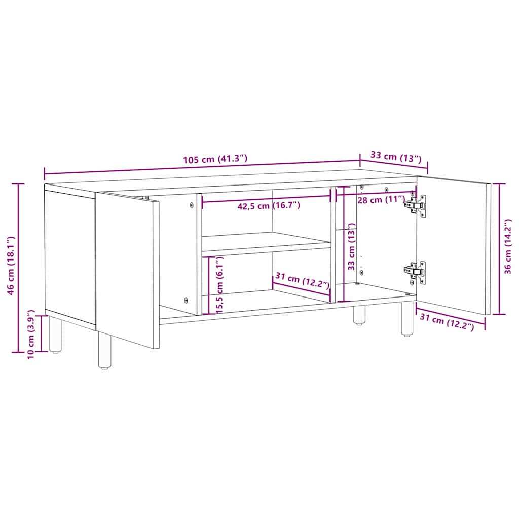 TV ormar Finš acacije smeđa 105 x 33 x 46 cm Čvrsto drvo manga