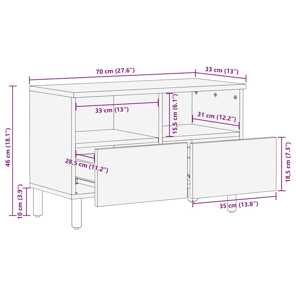 TV ormar Finš acacije smeđa 70 x 33 x 46 cm Čvrsto drvo manga