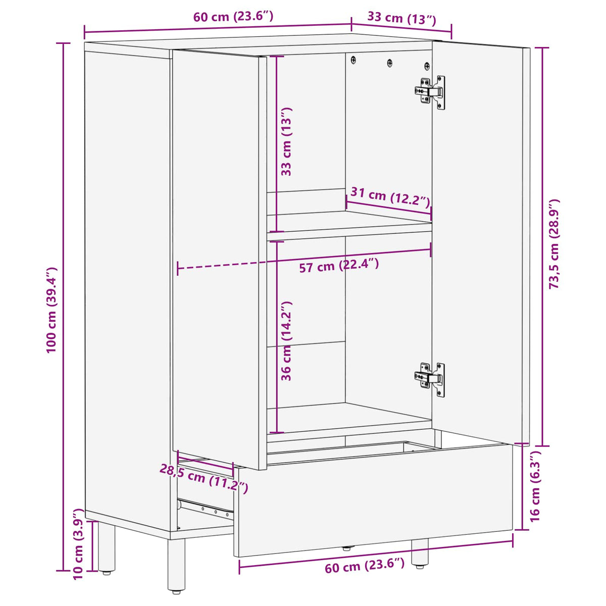 Highboard Finš acacije smeđa 60 x 33 x 100 cm Čvrsto drvo manga