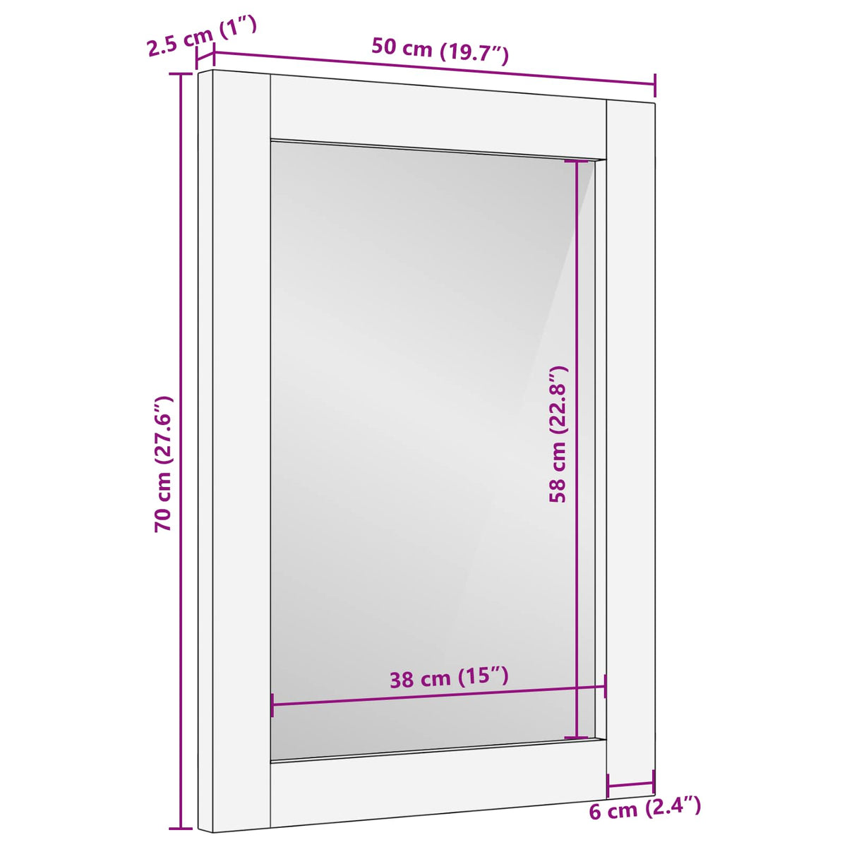 Zrcalo za kupaonicu Finš acacije smeđa 50 x 70 x 2,5 cm