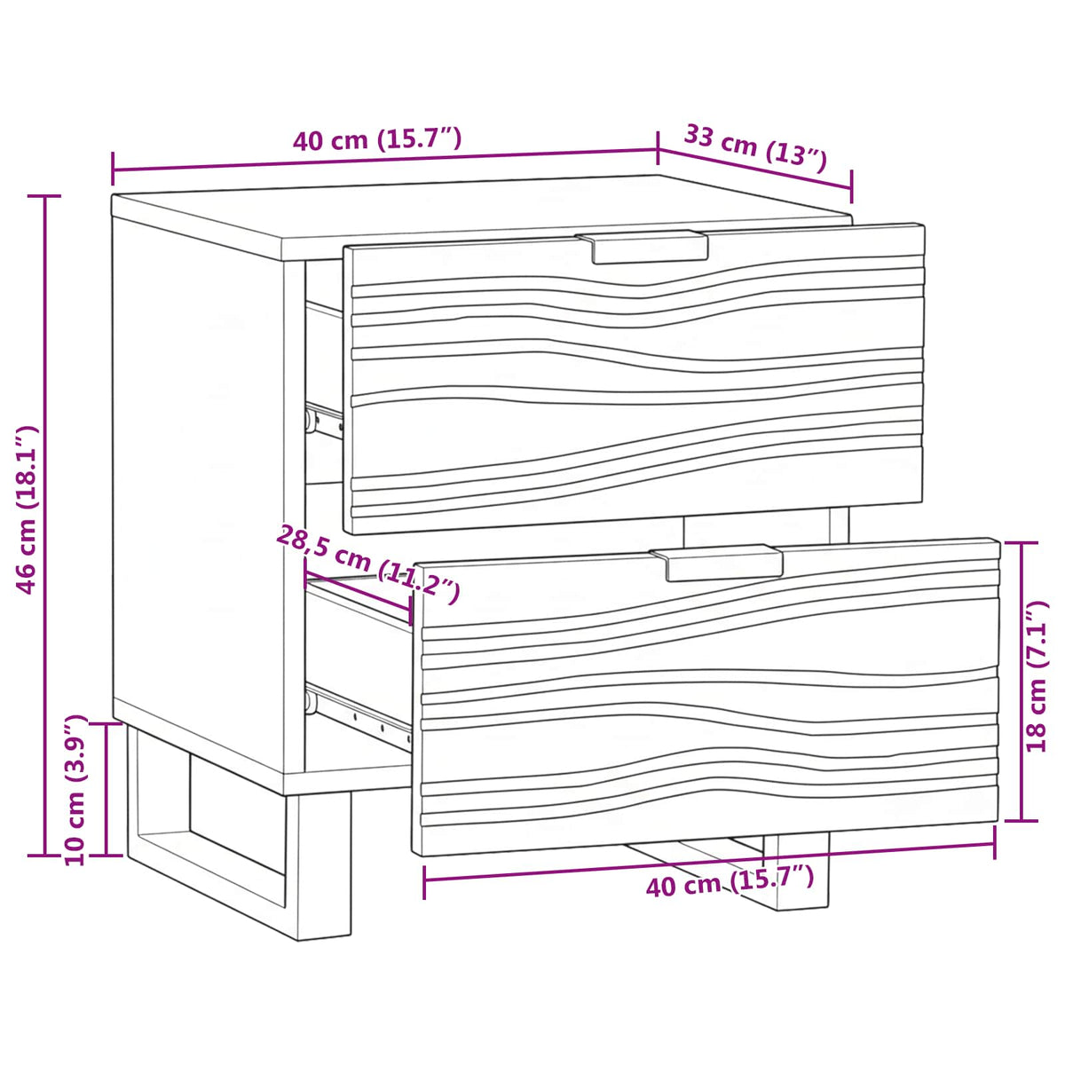 Noćni ormar 2 pcs Prirodna 40 x 33 x 46 cm Konstruirano drvo