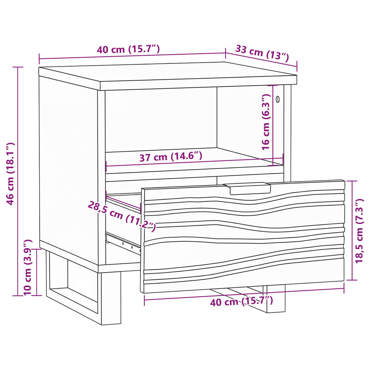 Noćni ormar 2 pcs Prirodna 40 x 33 x 46 cm Konstruirano drvo