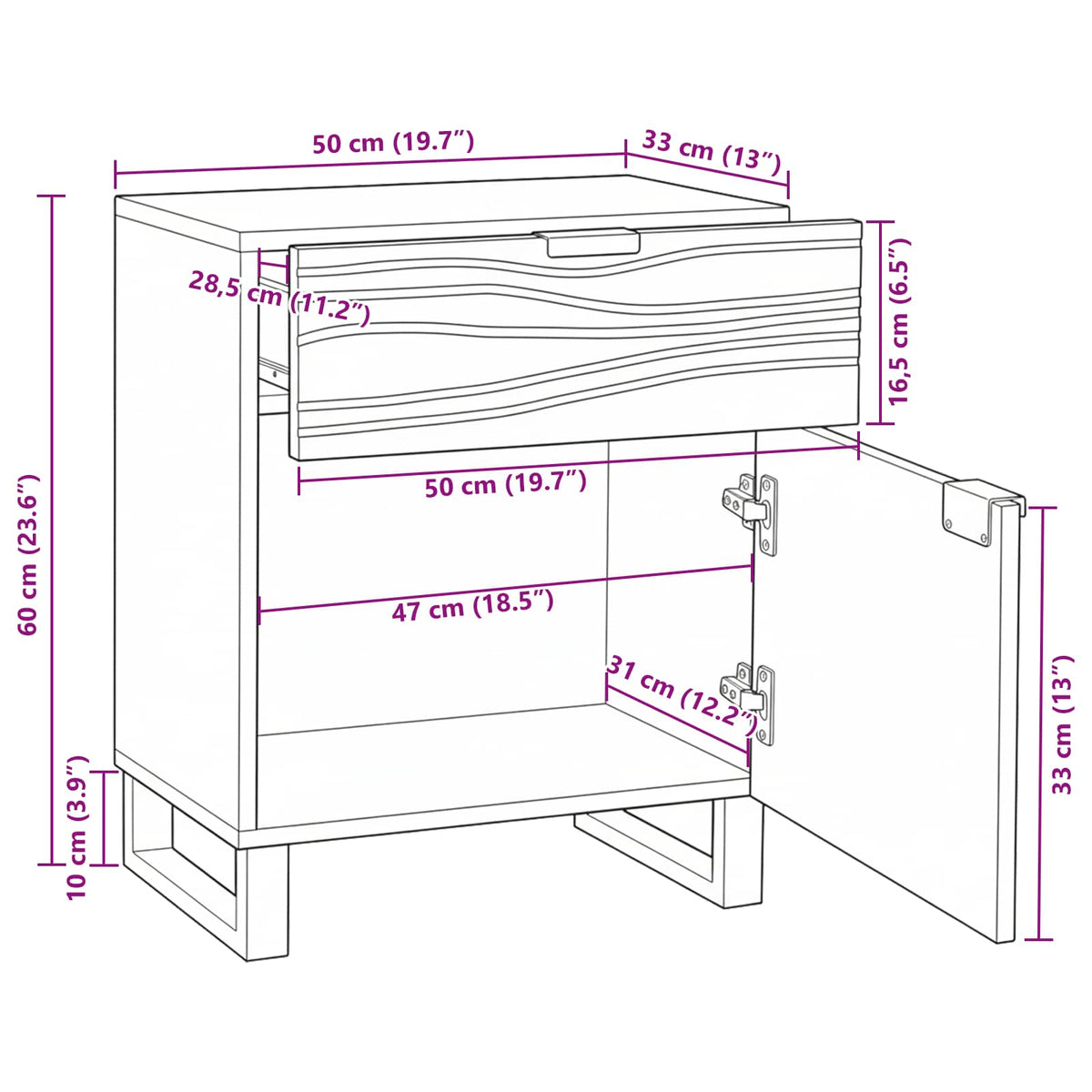 Noćni ormar Prirodna 50 x 33 x 60 cm Konstruirano drvo