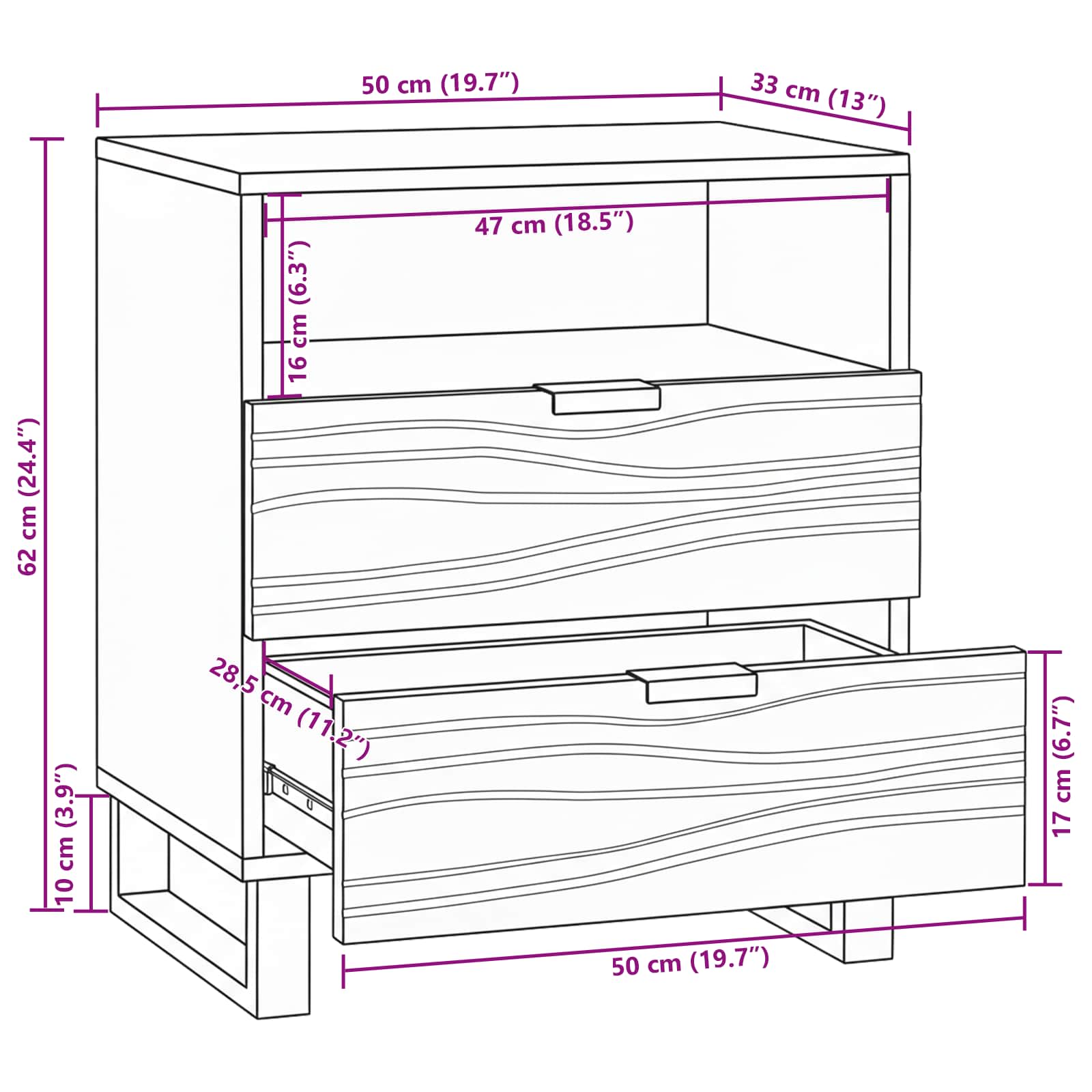 Noćni ormar Prirodna 50 x 33 x 62 cm Konstruirano drvo