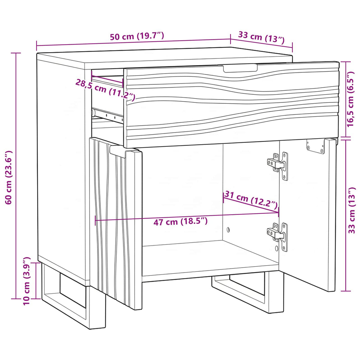 Noćni ormar Prirodna 50 x 33 x 60 cm Konstruirano drvo