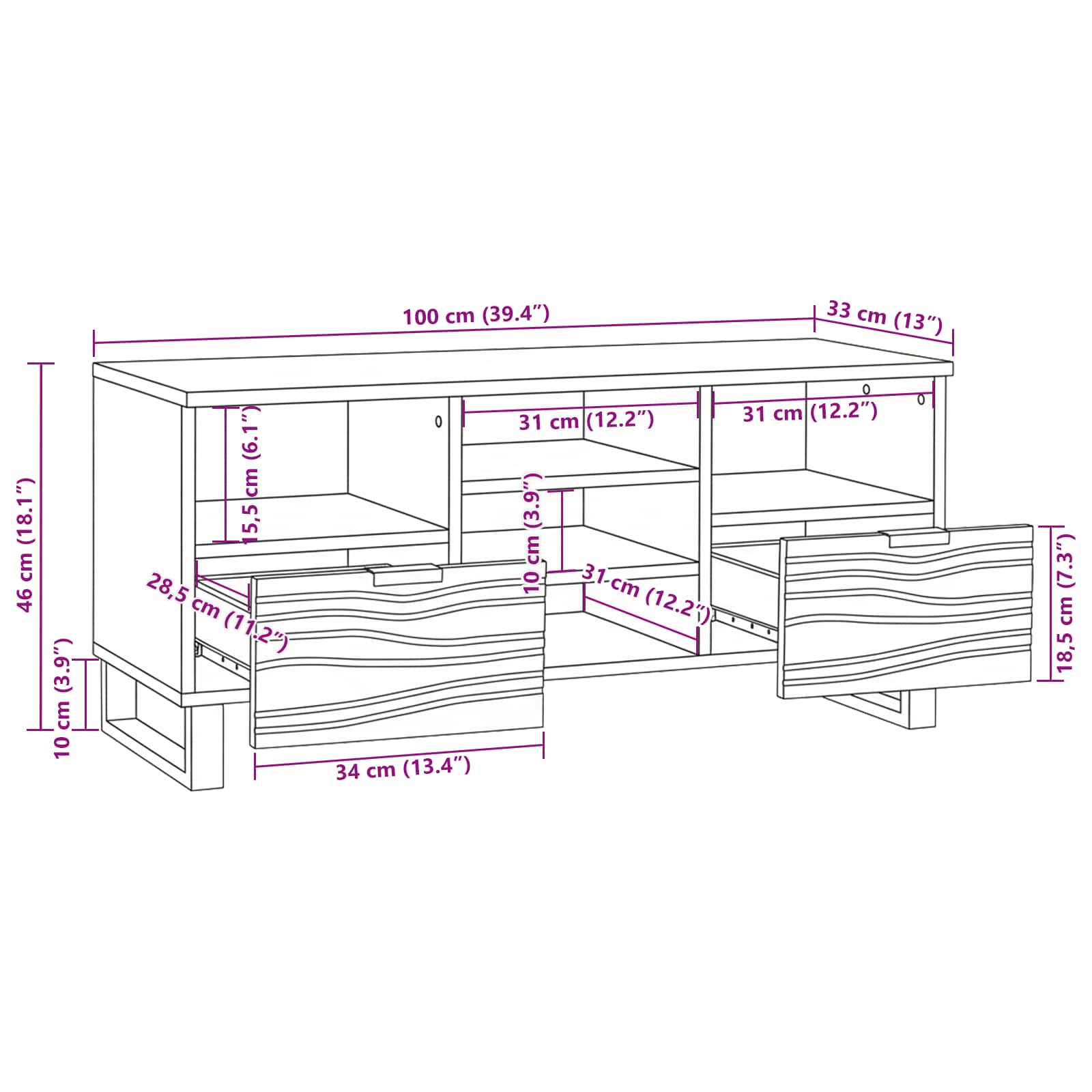 TV Jedinice s ladicama Smeđa 100 x 33 x 46 cm Konstruirano drvo