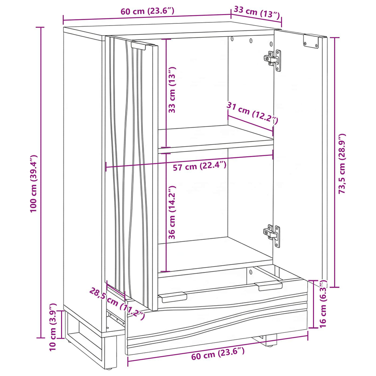 Highboard Smeđa 60 x 33 x 100 cm masivno drvo manga