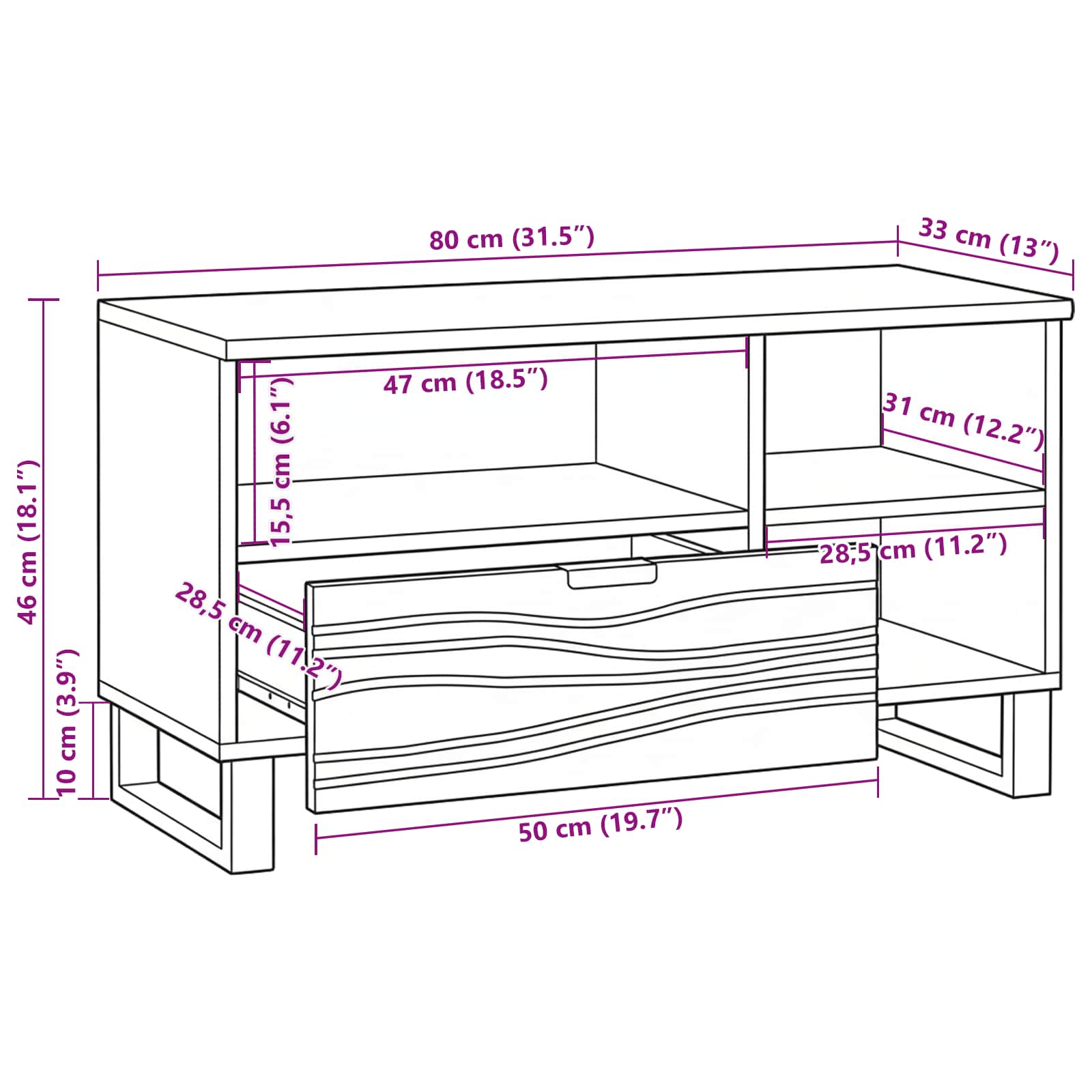 TV Jedinice s ladicama Bijelo 80 x 33 x 46 cm Konstruirano drvo