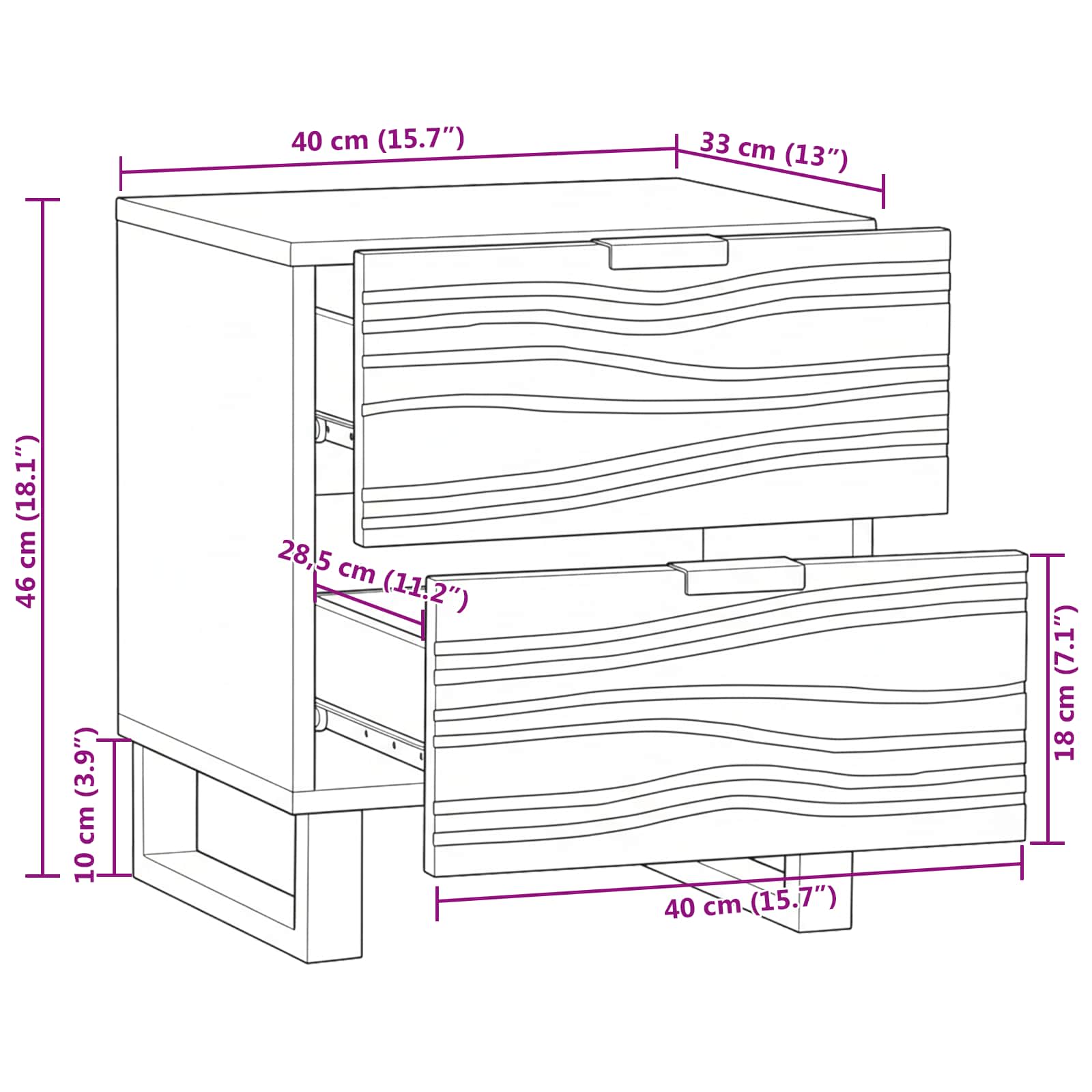Noćni ormar 2 pcs Orah 40 x 33 x 46 cm Konstruirano drvo
