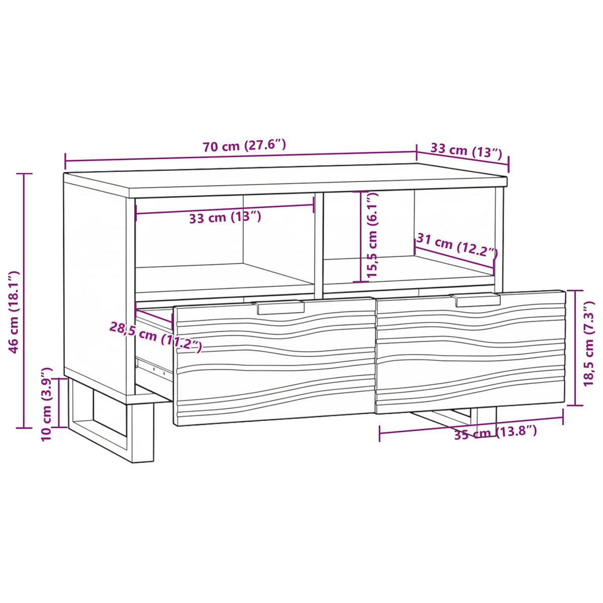 TV Jedinice s ladicama Orah 70 x 33 x 46 cm Konstruirano drvo