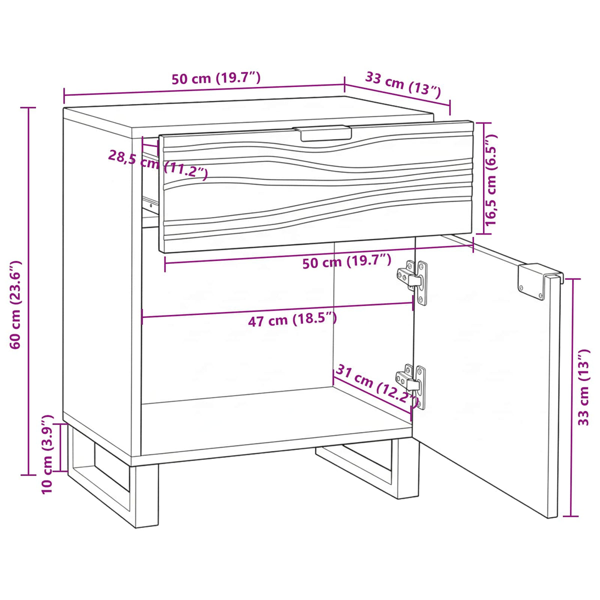 Noćni ormar Orah 50 x 33 x 60 cm Konstruirano drvo
