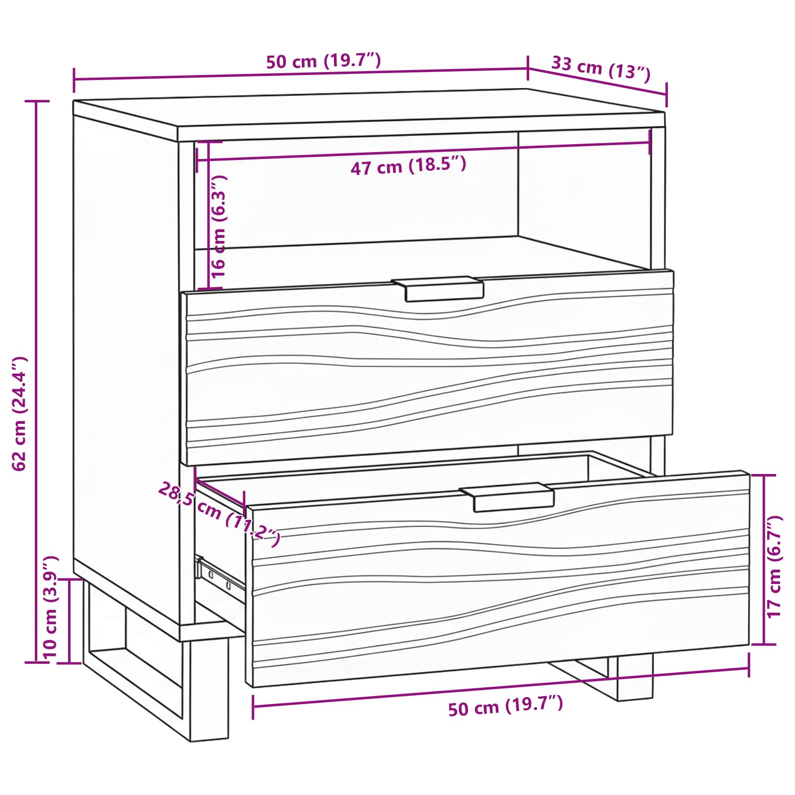 Noćni ormar Orah 50 x 33 x 62 cm Konstruirano drvo