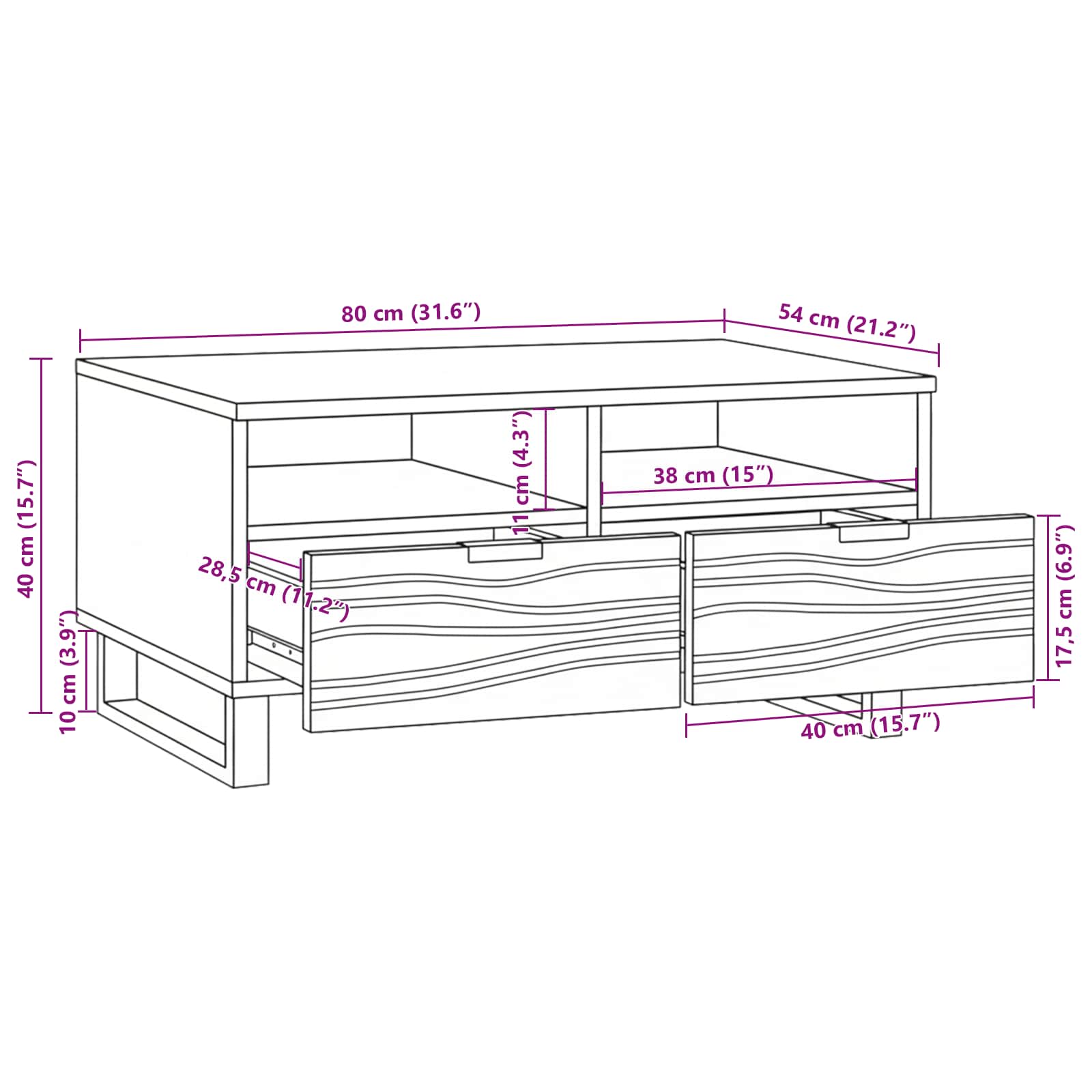 Kava Stol Orah 80 x 54 x 40 cm Konstruirano drvo
