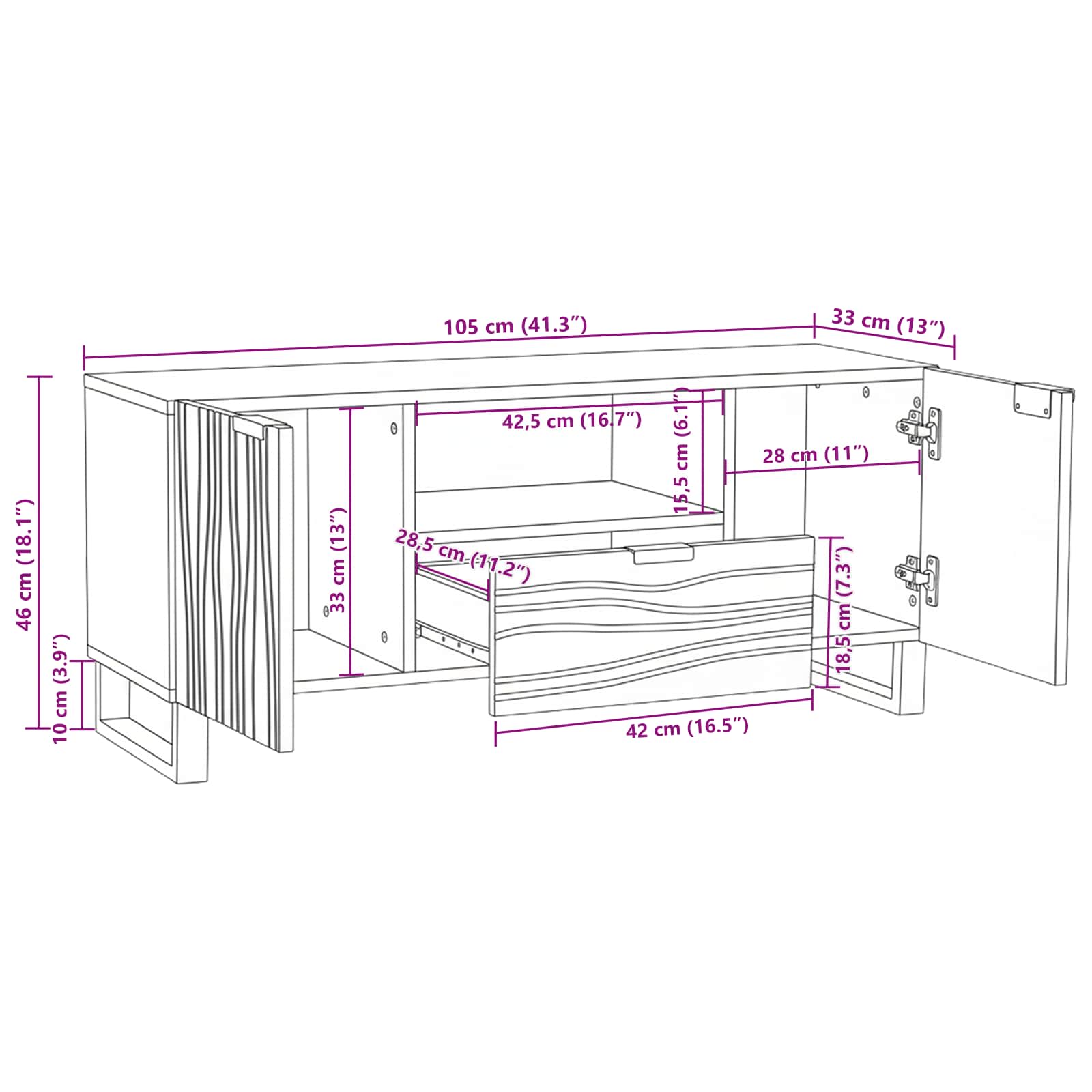 TV Jedinice s ladicama Orah 105 x 33 x 46 cm Konstruirano drvo