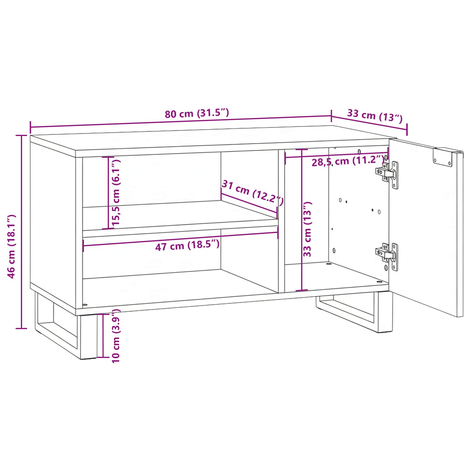 TV Jedinice Orah 80 x 33 x 46 cm Konstruirano drvo