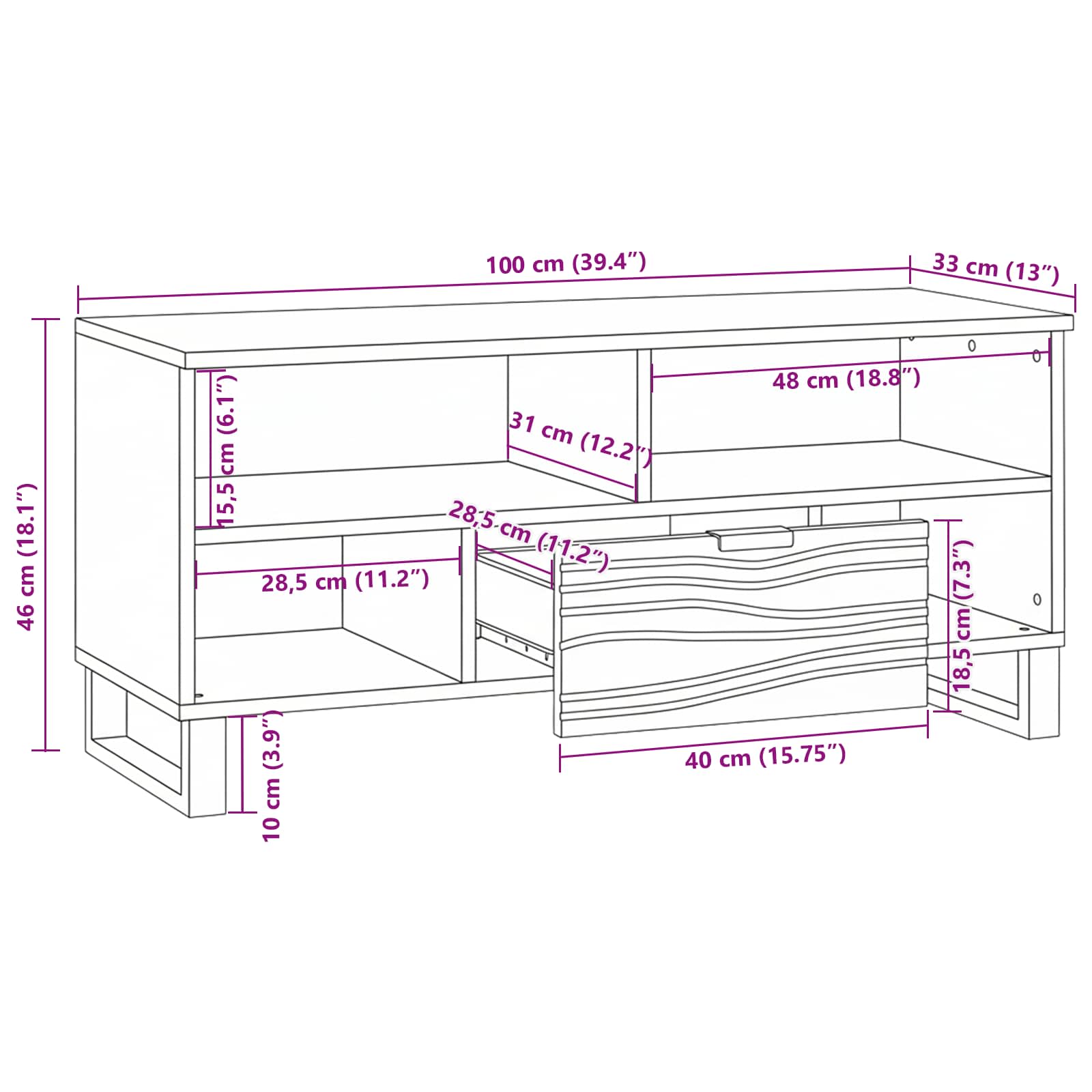 TV Jedinice s ladicama Orah 105 x 33 x 46 cm Konstruirano drvo