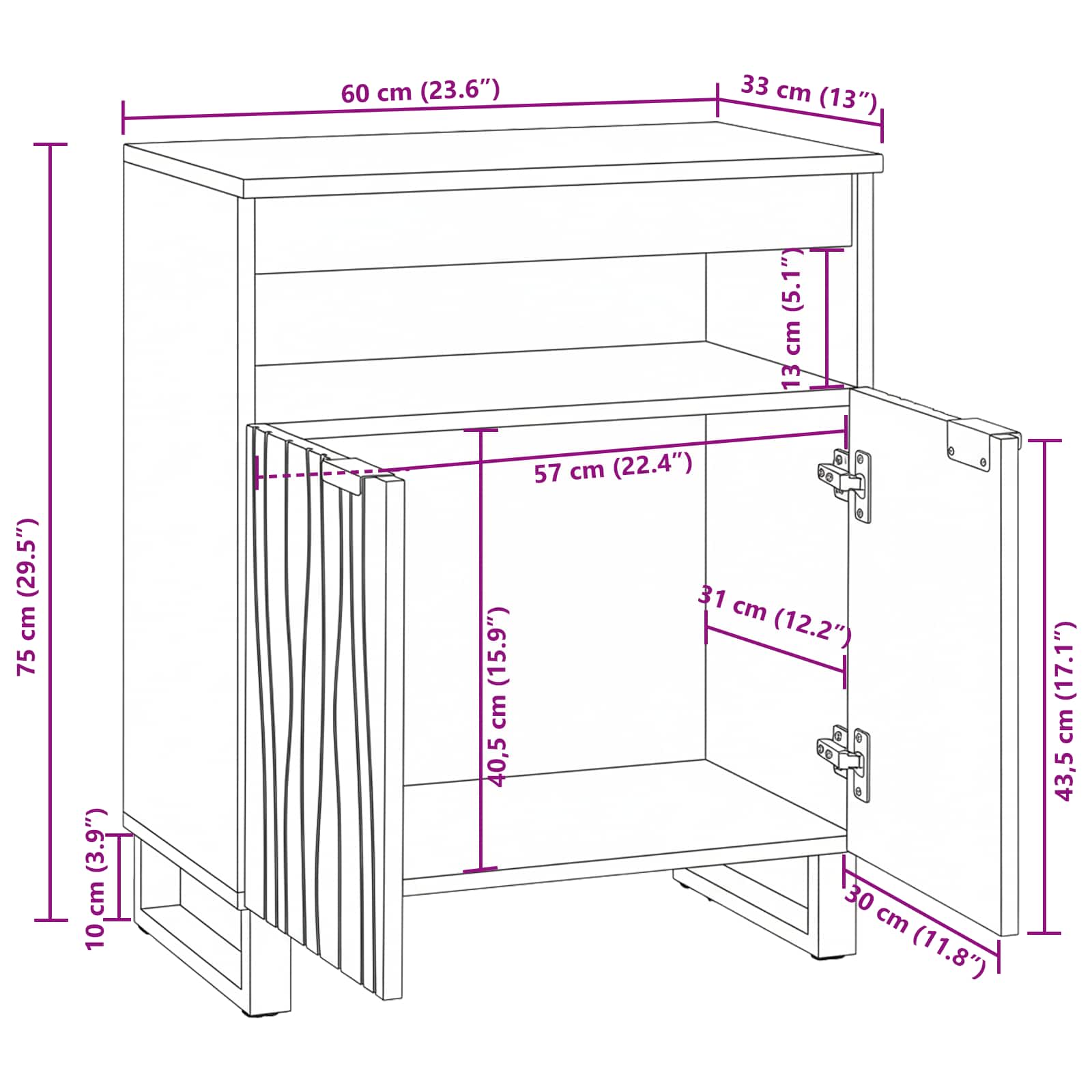 Komoda s ladicama Smeđa 60 x 33 x 75 cm masivno drvo manga