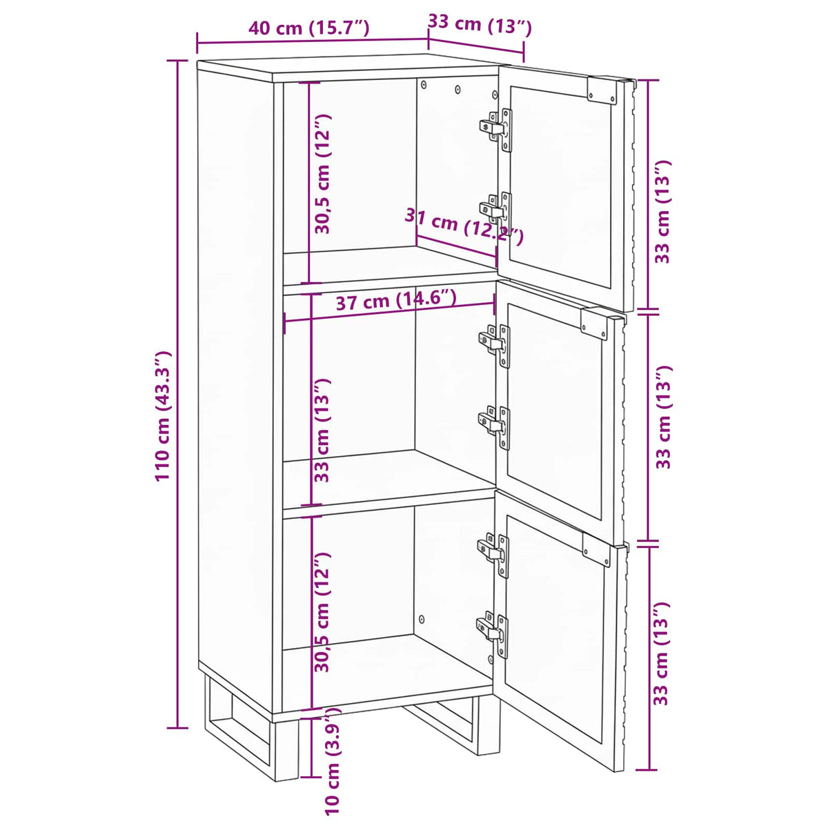 Highboard Smeđa 40 x 33 x 110 cm masivno drvo manga
