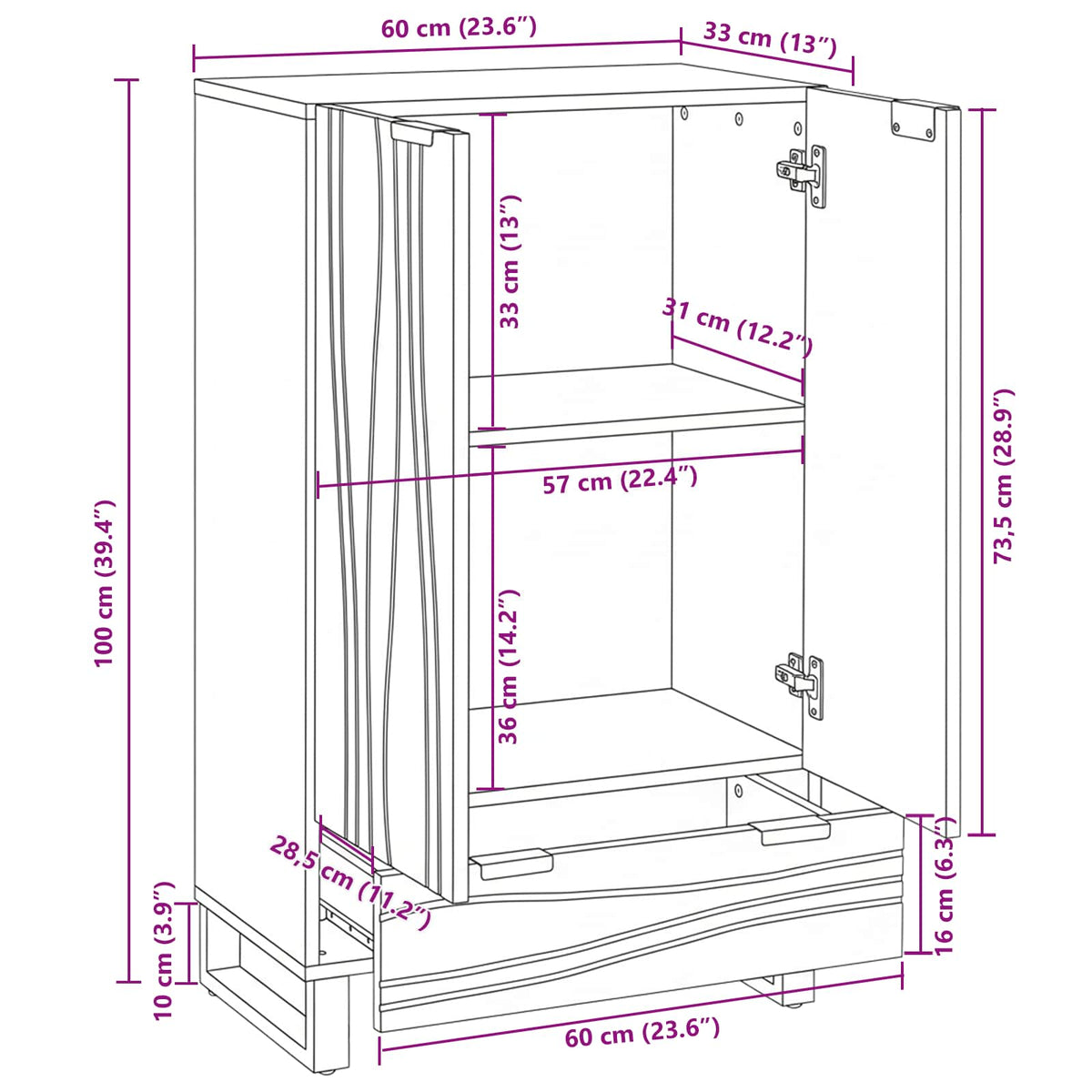 Highboard Smeđa 60 x 33 x 100 cm masivno drvo manga