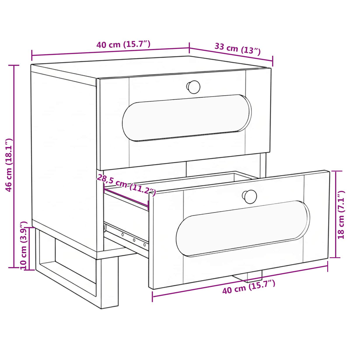 Noćni ormar 2 pcs Prirodna 40 x 33 x 46 cm Čvrsto drvo manga