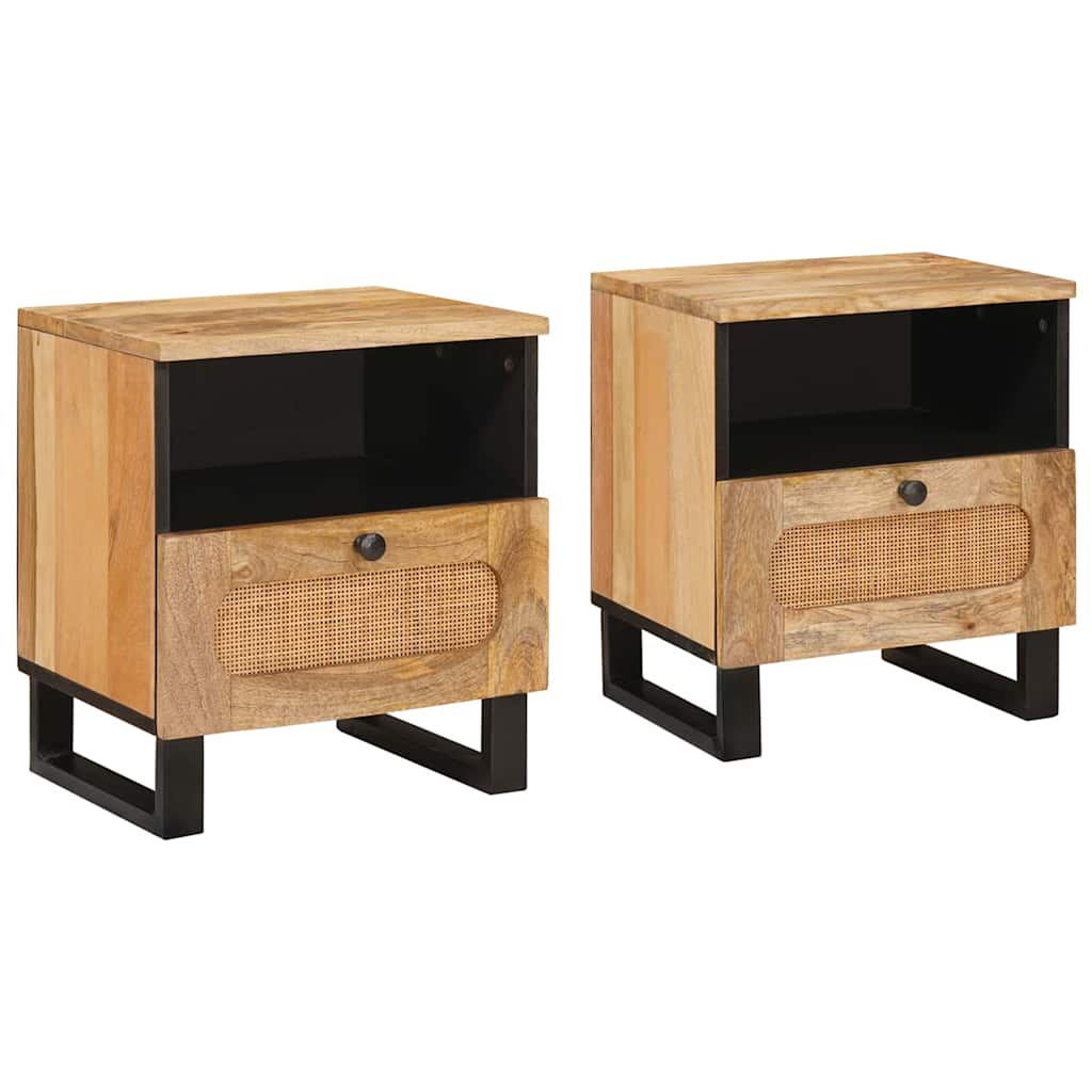 Noćni ormar 2 pcs Prirodna 40 x 33 x 46 cm Čvrsto drvo manga