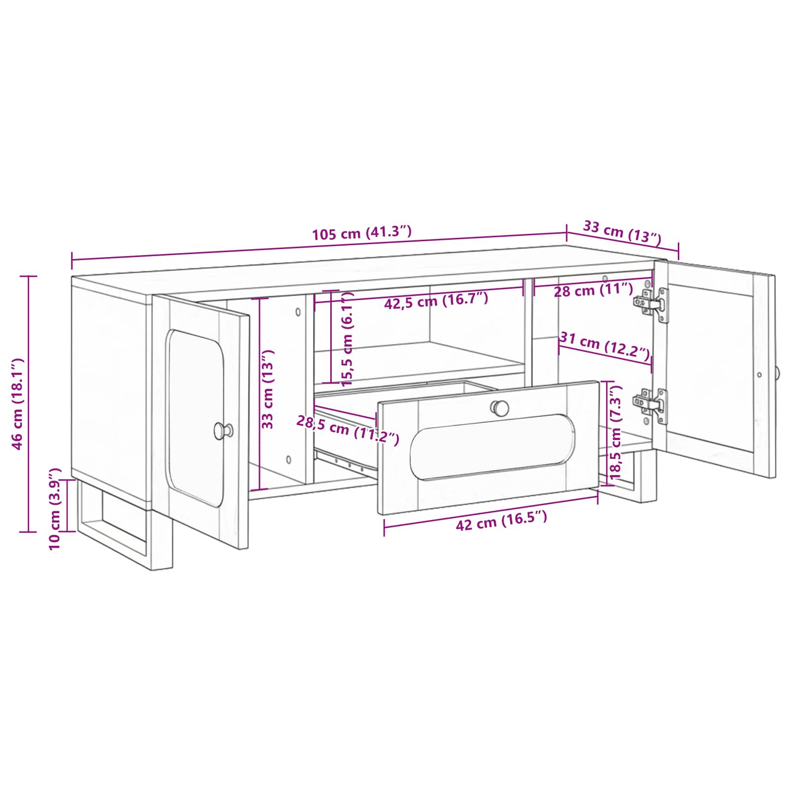 TV ormar s ladicama Smeđa 105 x 33 x 46 cm Čvrsto drvo manga