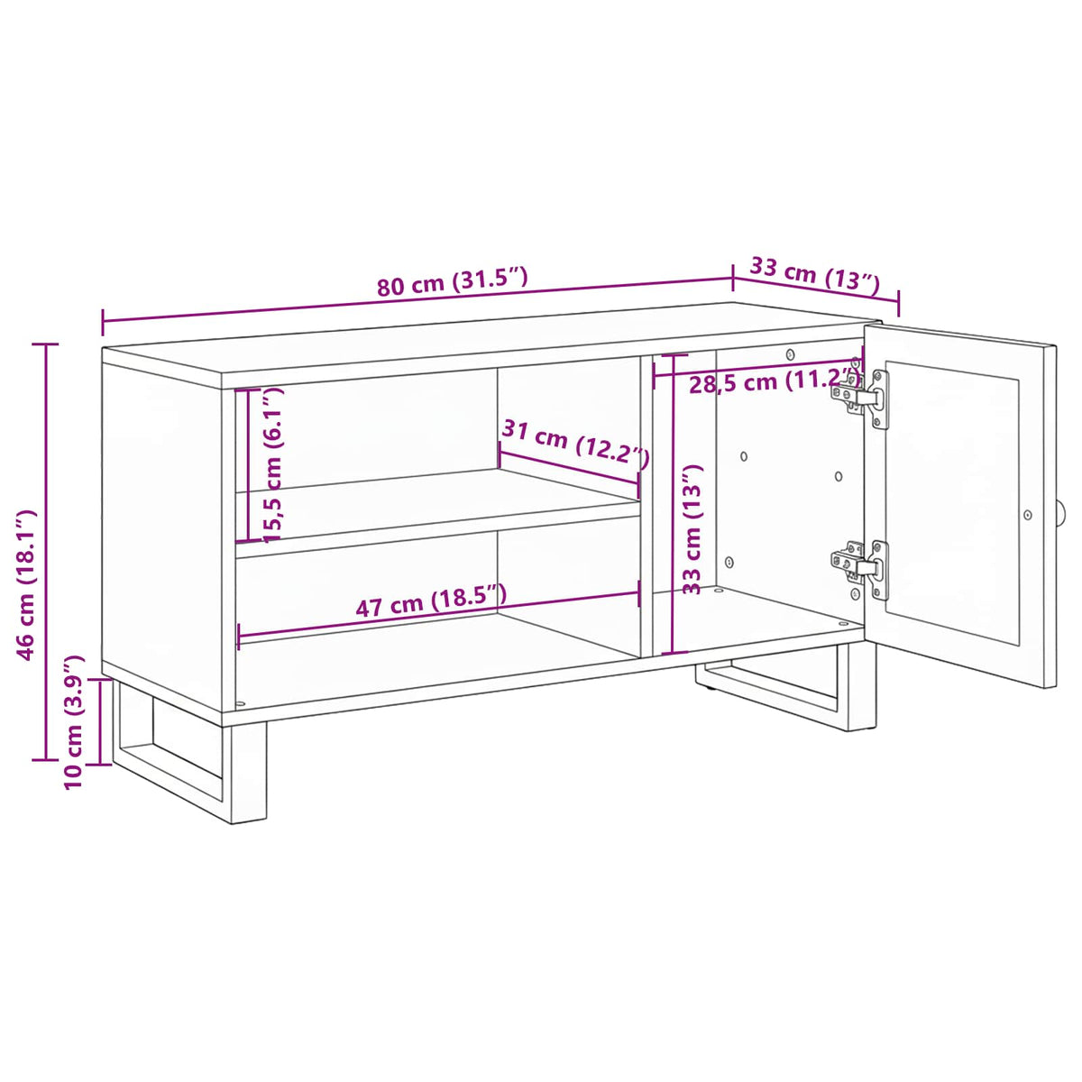 TV ormar s pohranom Smeđa 80 x 33 x 46 cm Čvrsto drvo manga